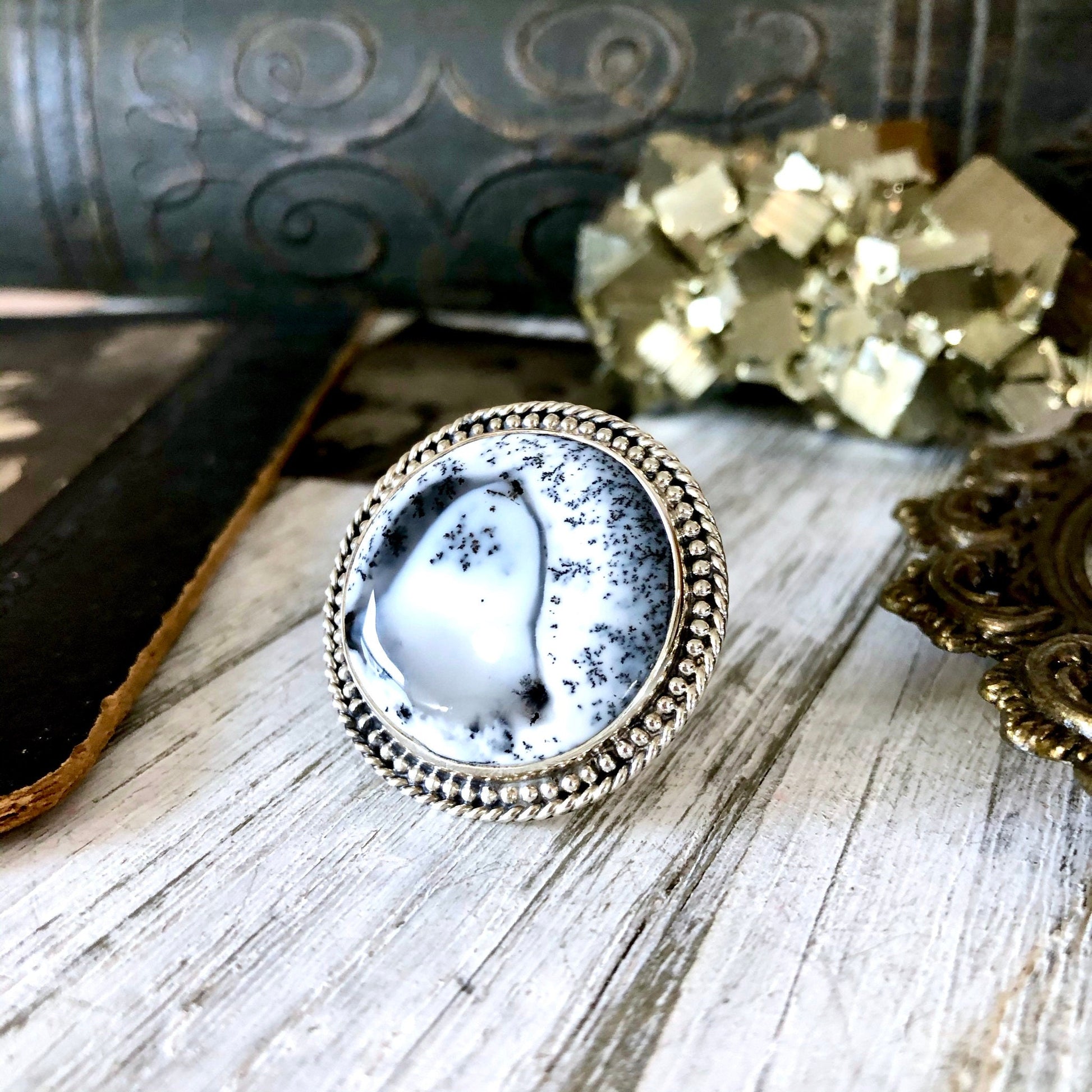 Size 6 Dendritic Opal Statement Ring Set in Sterling Silver / Curated by FOXLARK Collection - Foxlark Crystal Jewelry