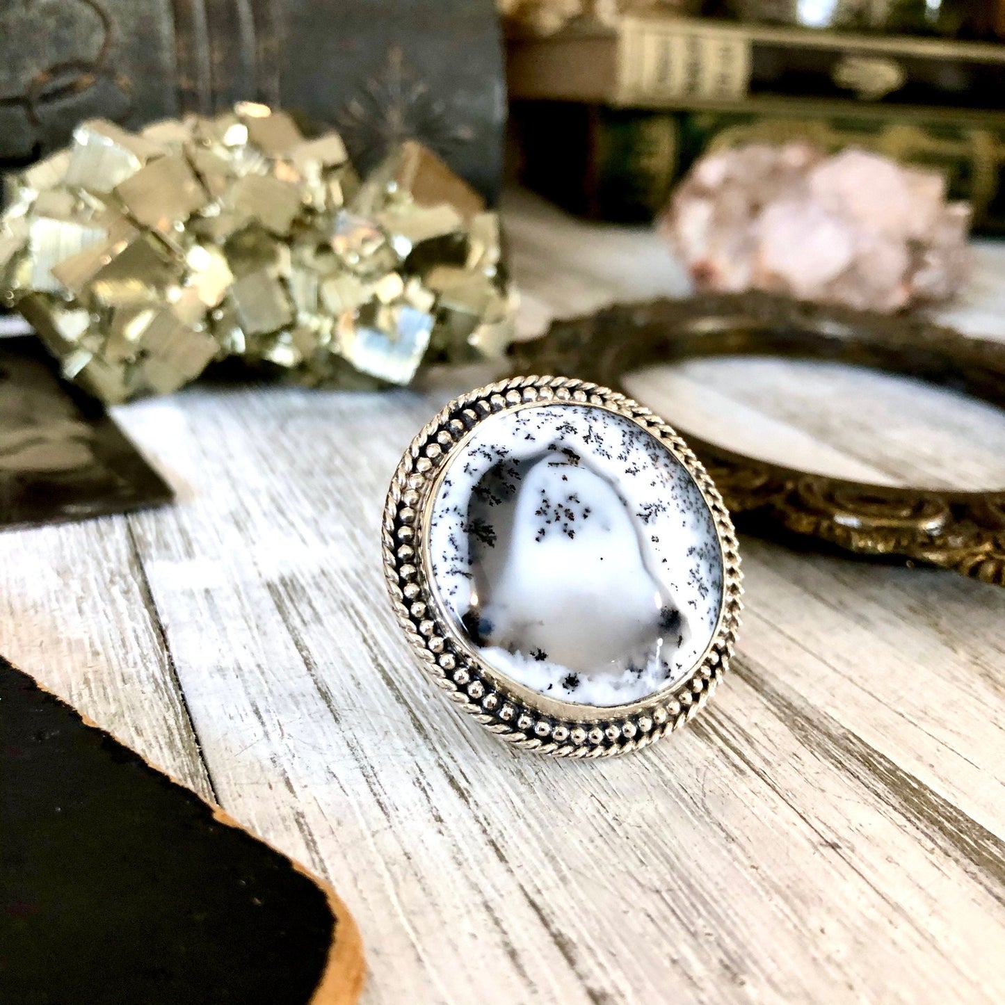 Size 6 Dendritic Opal Statement Ring Set in Sterling Silver / Curated by FOXLARK Collection - Foxlark Crystal Jewelry