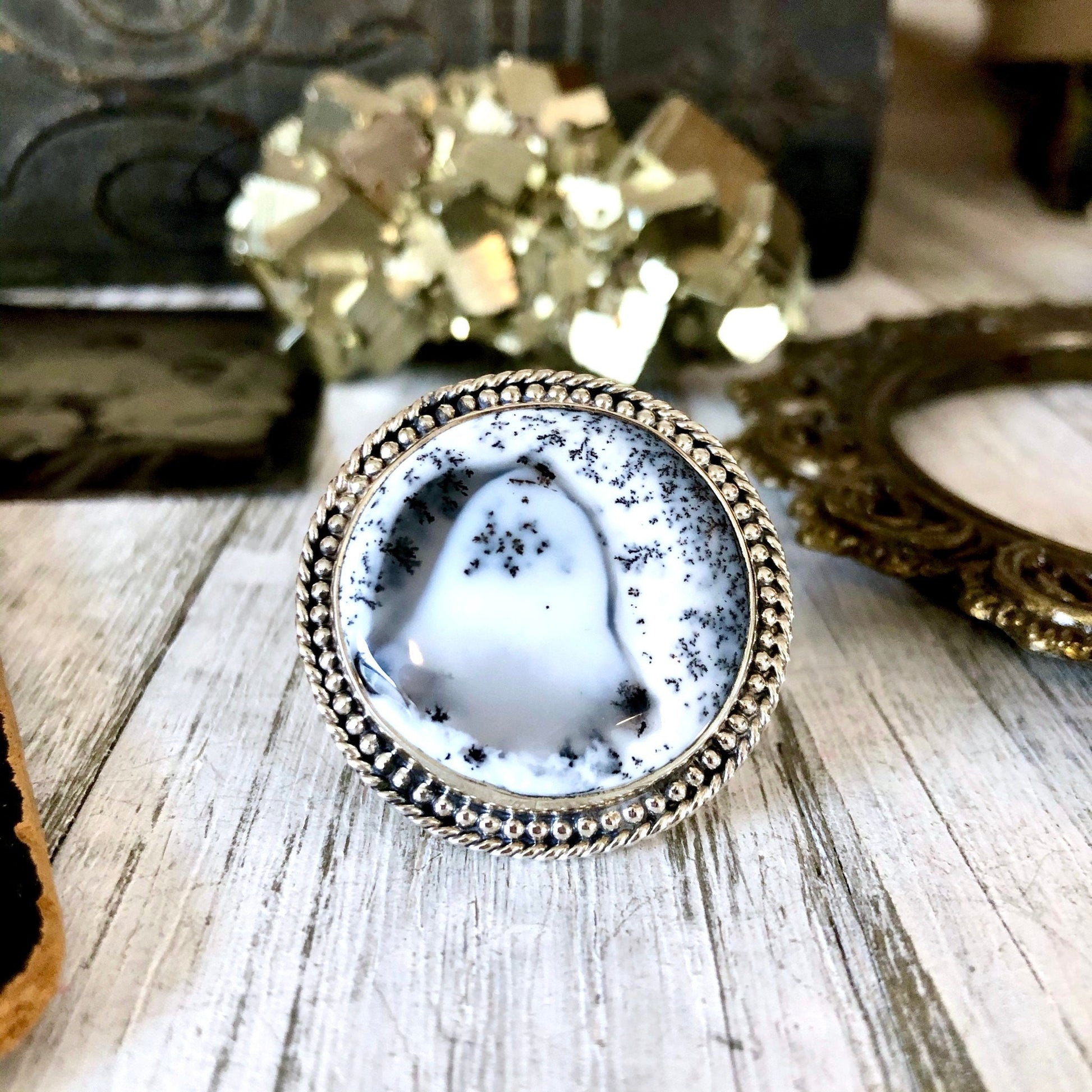 Size 6 Dendritic Opal Statement Ring Set in Sterling Silver / Curated by FOXLARK Collection - Foxlark Crystal Jewelry