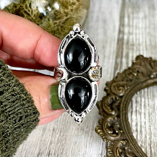 Black Onyx Ring, Black Stone Ring, Bohemian Jewelry, Bohemian Ring, boho jewelry, boho ring, crystal ring, Etsy ID: 1064483784, FOXLARK- RINGS, Gothic Jewelry, gypsy ring, Jewelry, Moon Jewelry, Moon Ring, Rings, Statement Rings, Wholesale, Witch Jewelry,