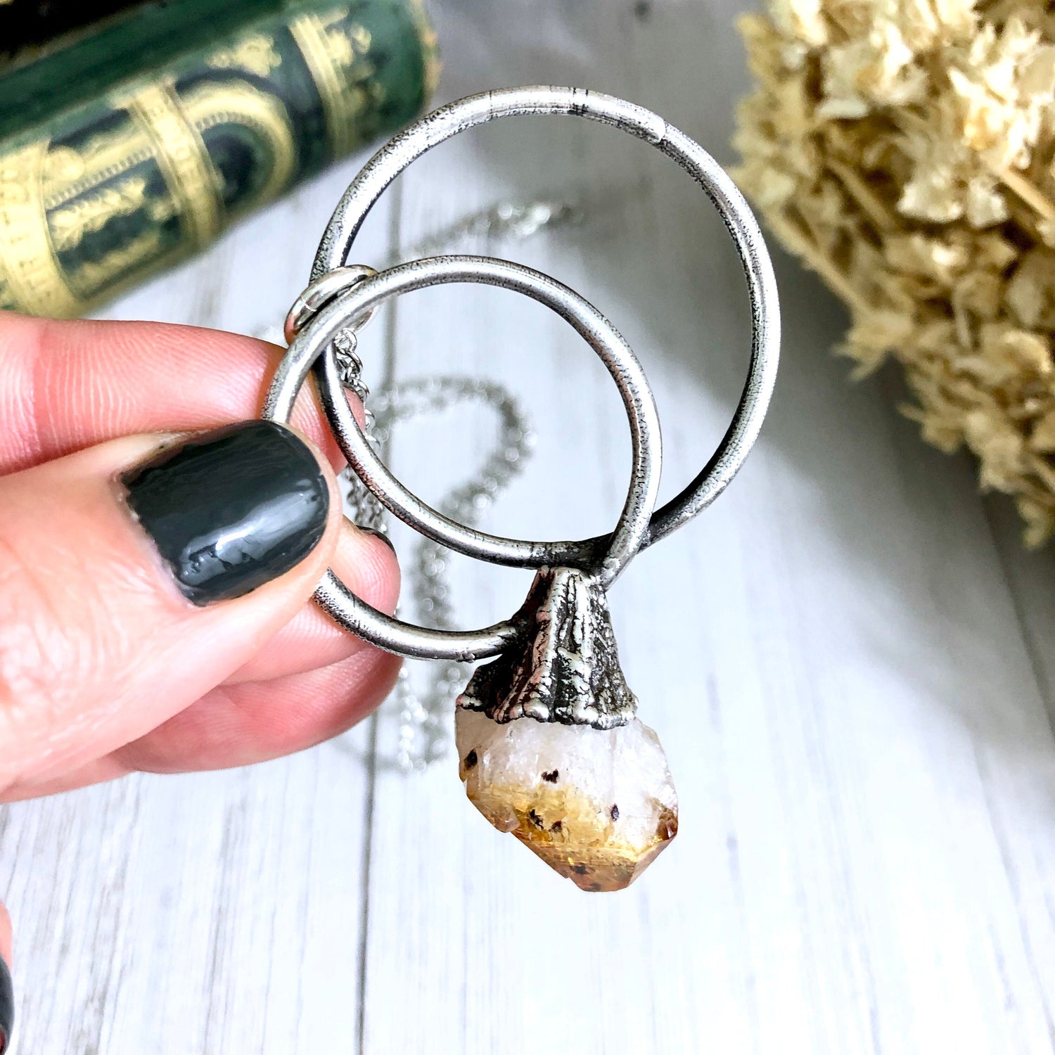 Large Citrine Necklace / Big Crystal Necklace Silver / Natural Crystal Jewelry