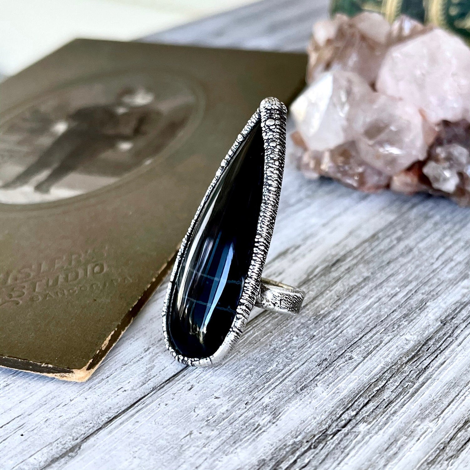 Size 6 Big Natural Spider Web Obsidian Statement Ring in Fine Silver / Foxlark Collection - One of a Kind