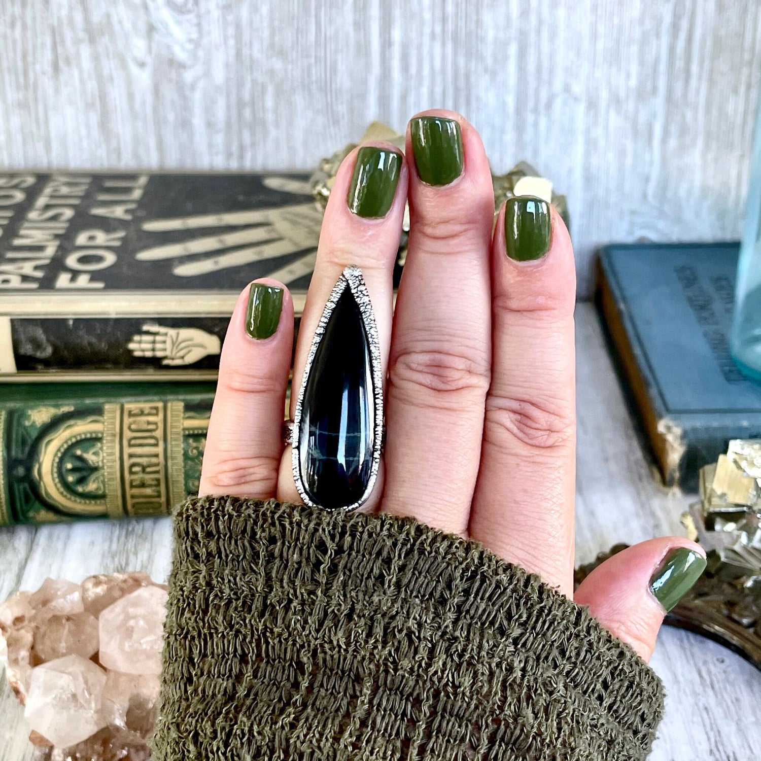 Size 6 Big Natural Spider Web Obsidian Statement Ring in Fine Silver / Foxlark Collection - One of a Kind