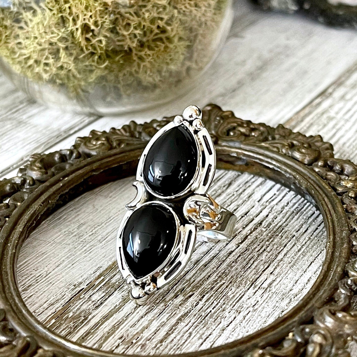 Black Onyx Ring, Black Stone Ring, Bohemian Jewelry, Bohemian Ring, boho jewelry, boho ring, crystal ring, Etsy ID: 1064483784, FOXLARK- RINGS, Gothic Jewelry, gypsy ring, Jewelry, Moon Jewelry, Moon Ring, Rings, Statement Rings, Wholesale, Witch Jewelry,