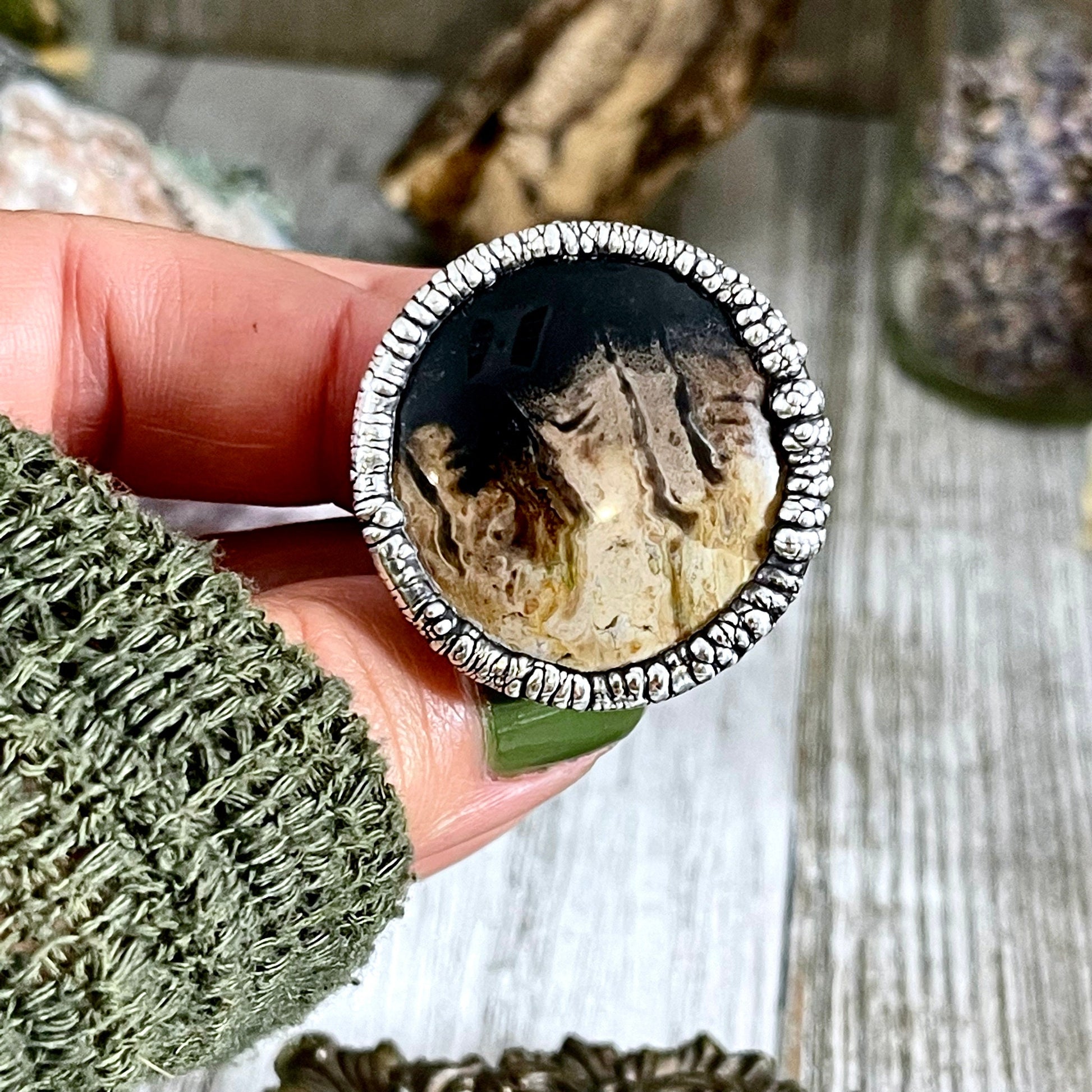 Size 6.5 Large Fossilized Palm Root Statement Ring in Fine Silver / Foxlark Collection - One of a Kind - Foxlark Crystal Jewelry