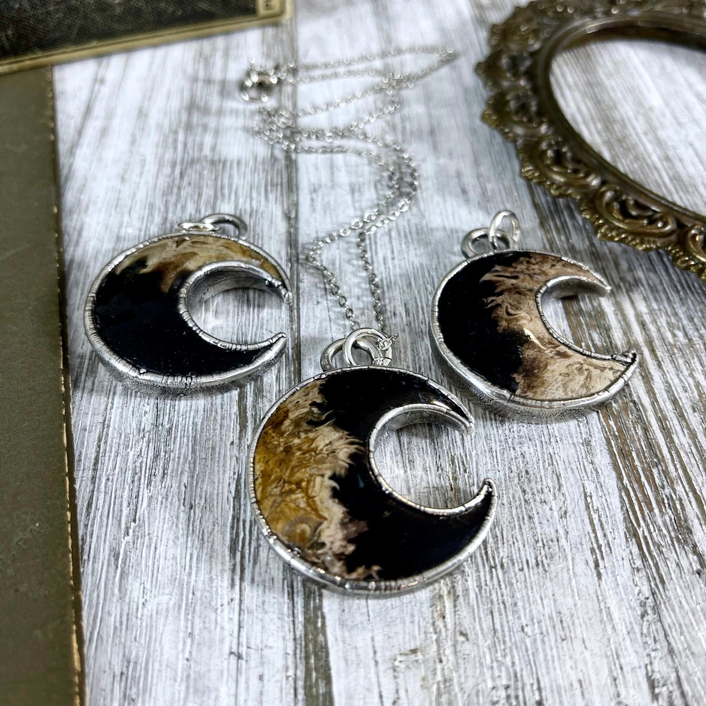 Fossilized Palm Root Crescent Moon Necklace in Fine Silver / Foxlark Collection - One of a Kind
