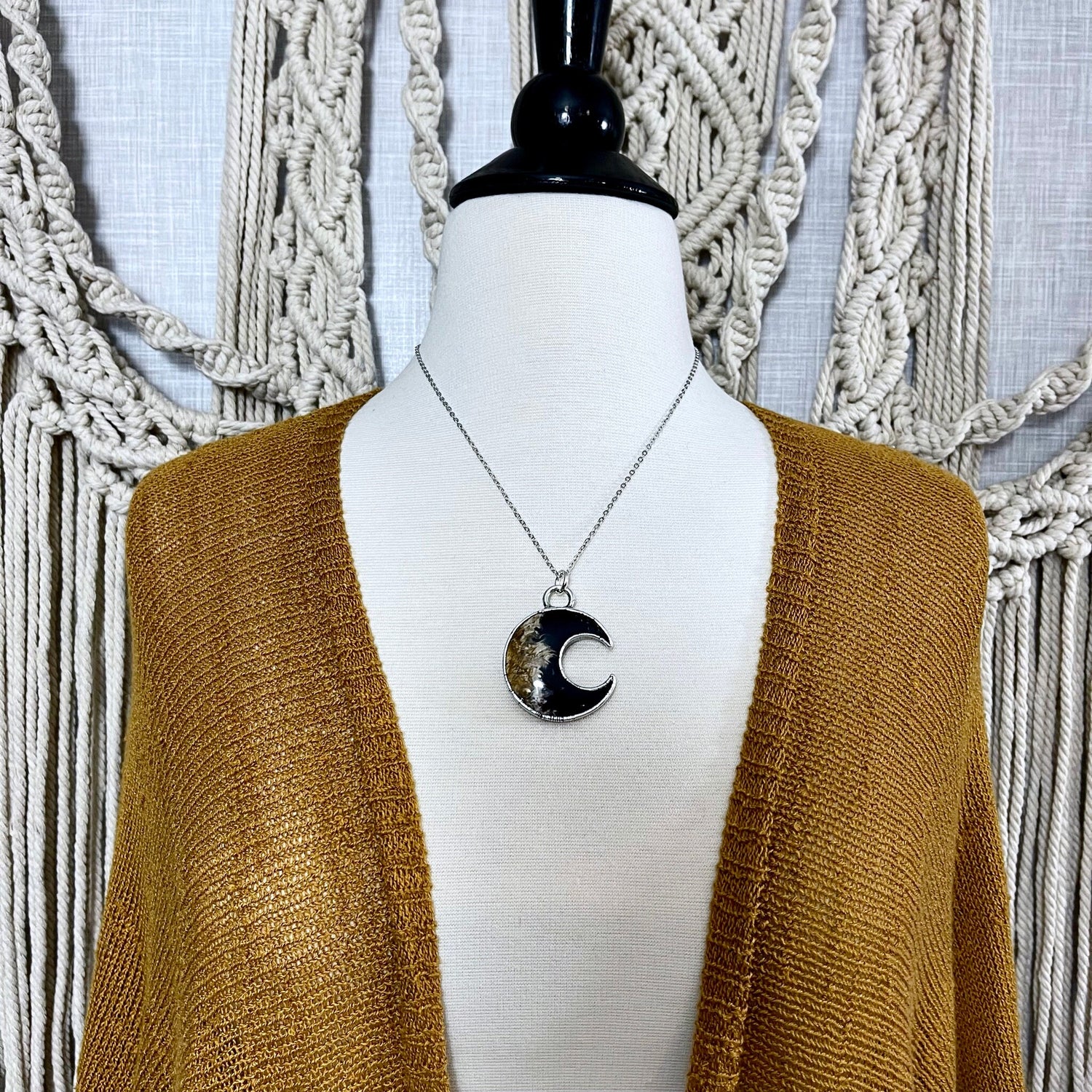 Fossilized Palm Root Crescent Moon Necklace in Fine Silver / Foxlark Collection - One of a Kind