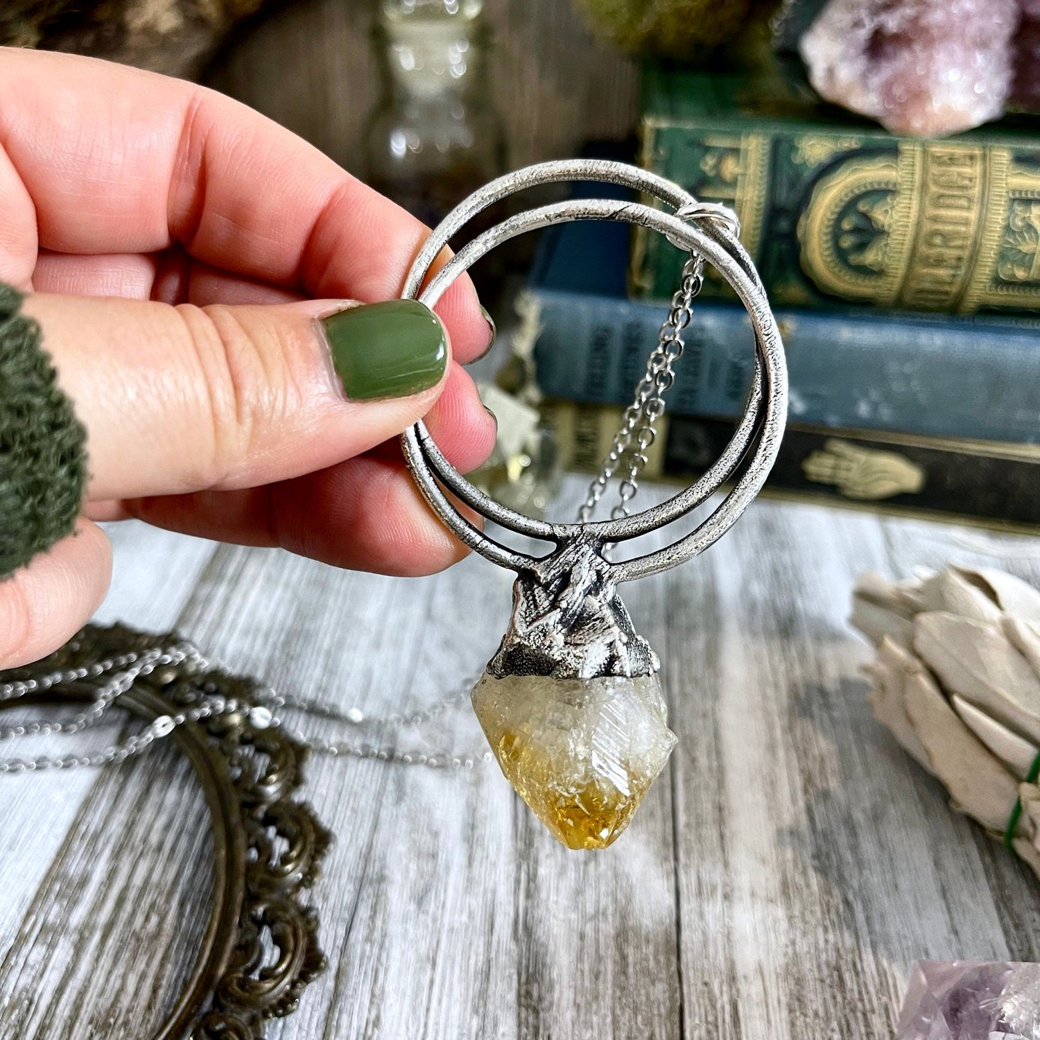 Large Citrine Necklace / Big Crystal Necklace Silver / Foxlark Collection - One of a Kind