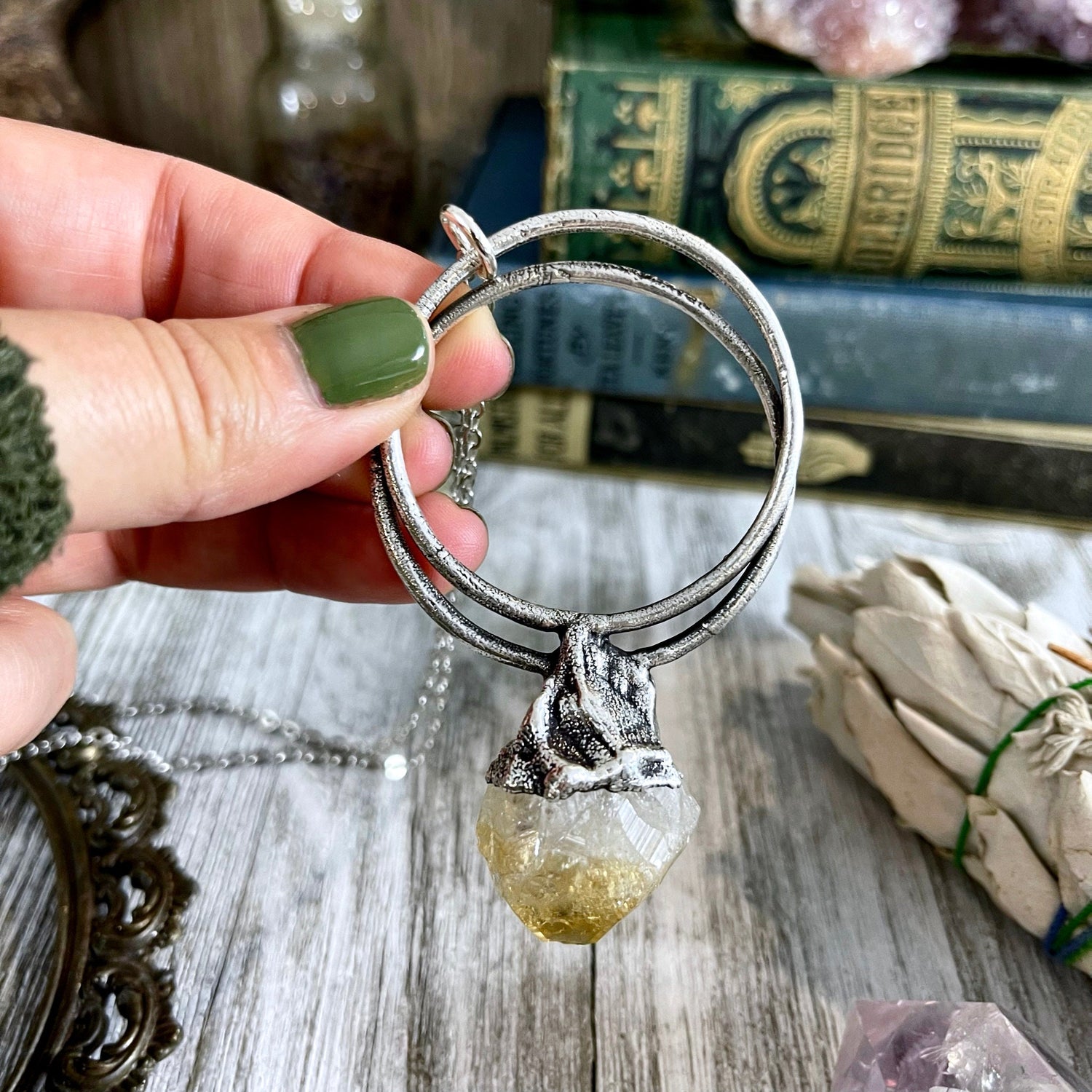 Large Citrine Necklace / Big Crystal Necklace Silver / Foxlark Collection - One of a Kind