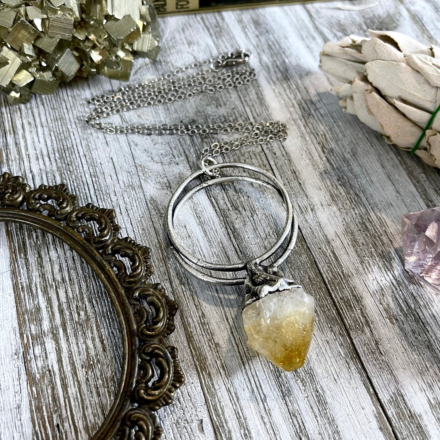 Large Citrine Necklace / Big Crystal Necklace Silver / Foxlark Collection - One of a Kind