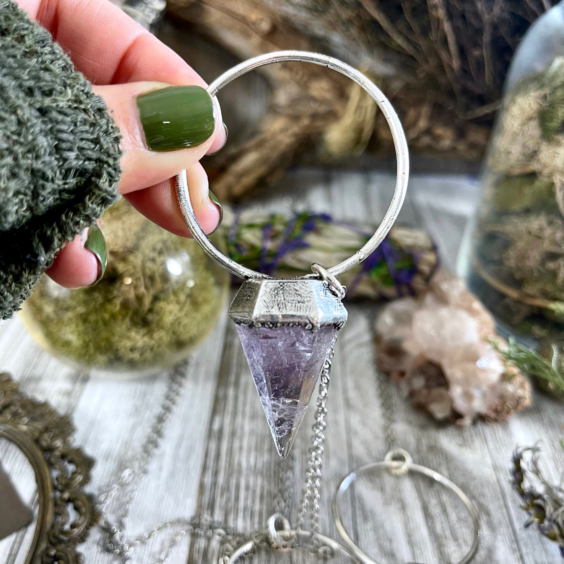 Amethyst Necklace, Crystal Jewelry, Crystal Necklaces, Crystal Pendulum, Etsy ID: 749750908, FOXLARK- NECKLACES, Gothic Jewelry, healing crystals, Jewelry, Necklaces, Pendulum Necklace, Purple Stone Jewelry, Raw Crystal Necklace, Silver Pendulum, Stone Pe