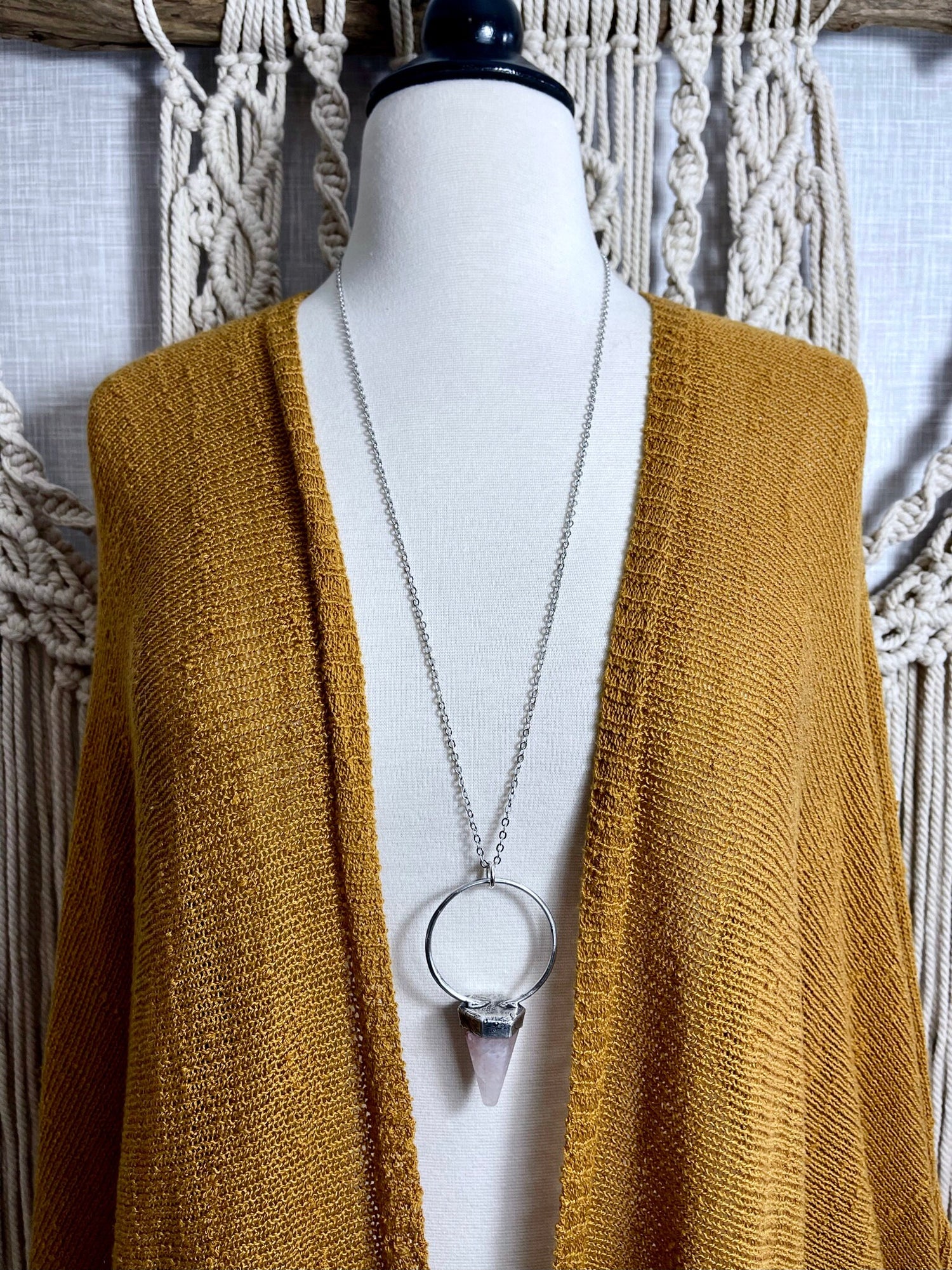 Rose Quartz Crystal Pendulum Necklace Pendant in Fine Silver / Foxlark Collection - One of a Kind