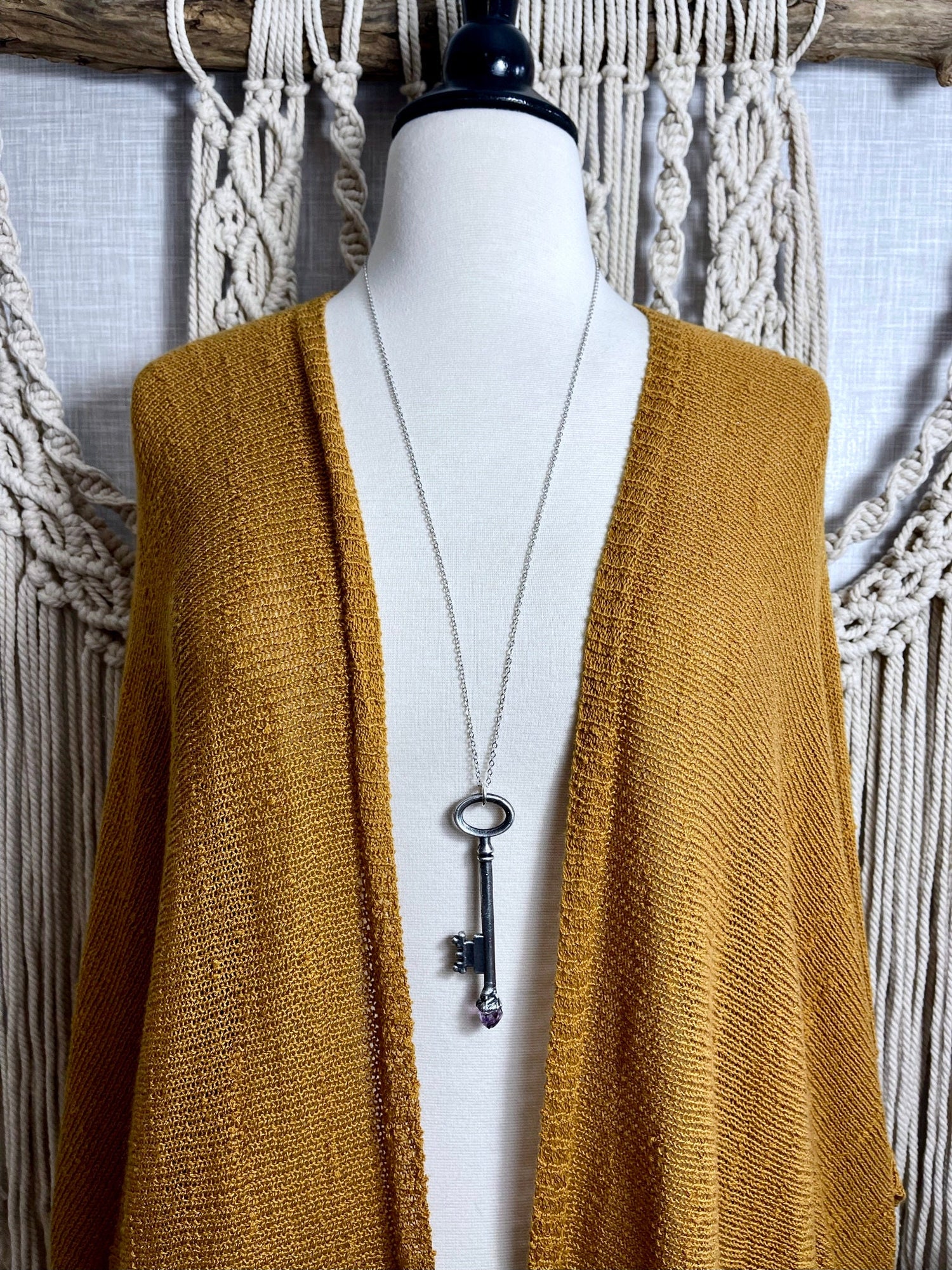 Rough Stone Necklace, Unique Key Pendant