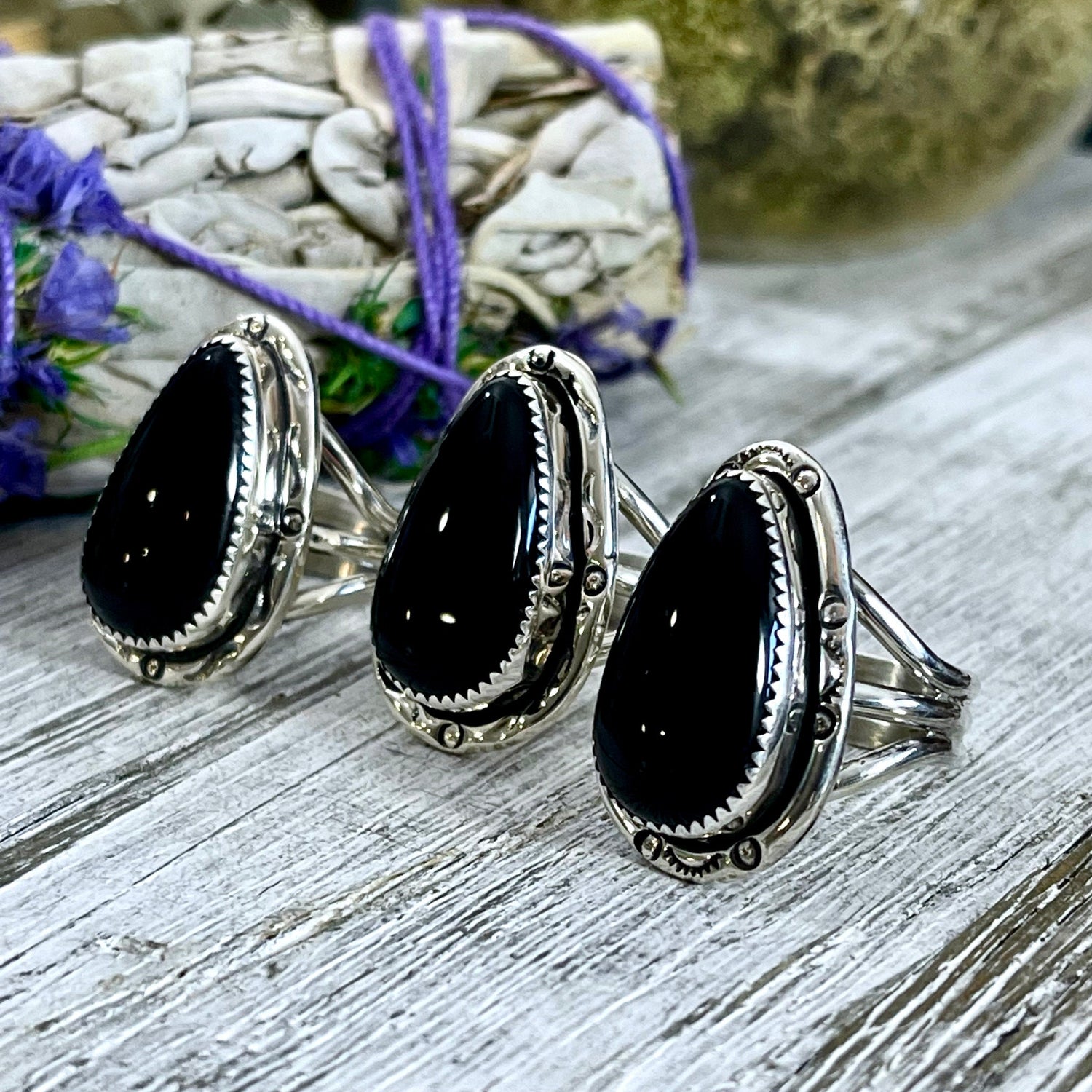 Size 8 Black Onyx Statement Ring Set in Sterling Silver / Curated by FOXLARK Collection