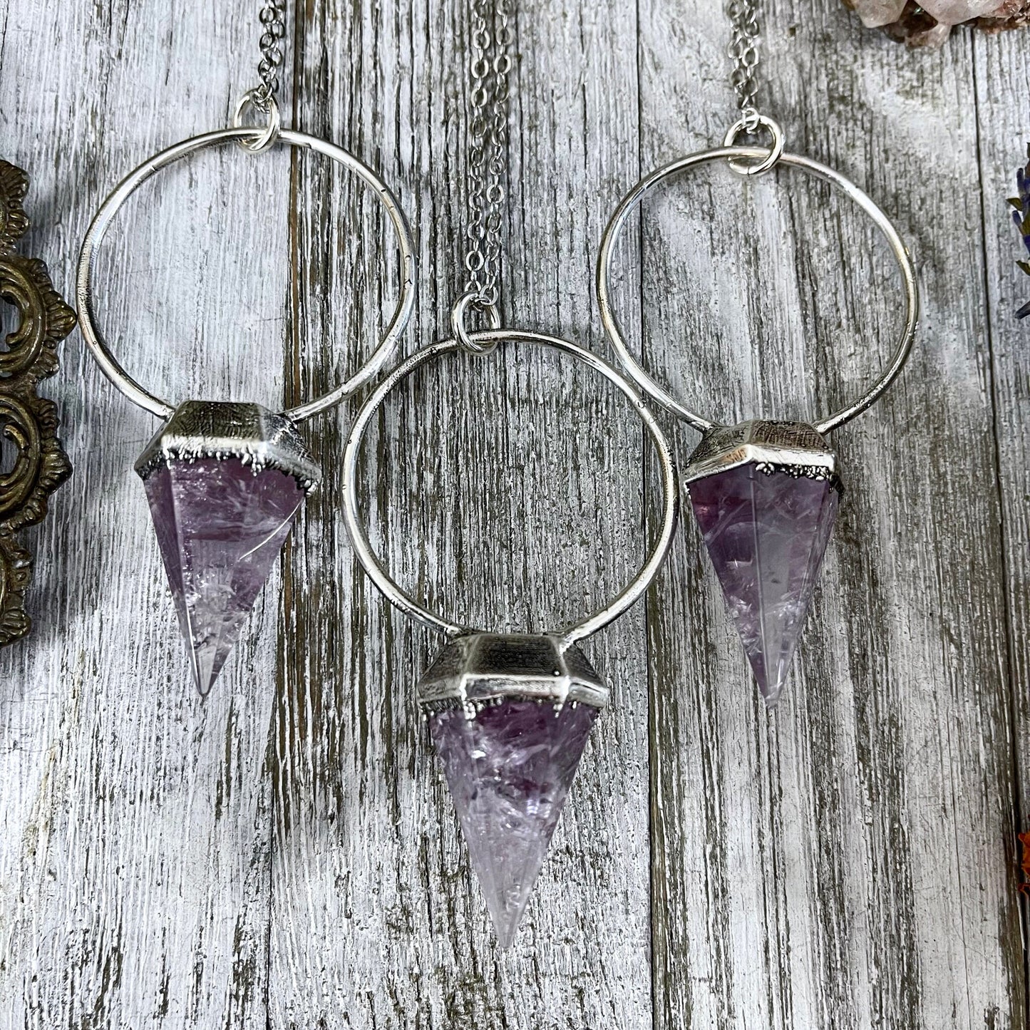 Amethyst Necklace, Crystal Jewelry, Crystal Necklaces, Crystal Pendulum, Etsy ID: 749750908, FOXLARK- NECKLACES, Gothic Jewelry, healing crystals, Jewelry, Necklaces, Pendulum Necklace, Purple Stone Jewelry, Raw Crystal Necklace, Silver Pendulum, Stone Pe