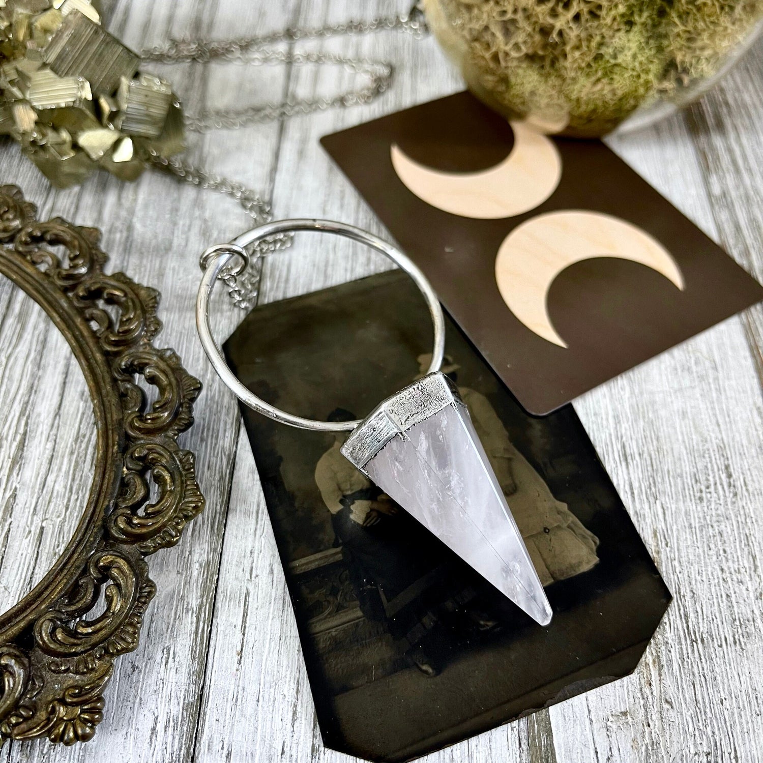 Rose Quartz Crystal Pendulum Necklace Pendant in Fine Silver / Foxlark Collection - One of a Kind