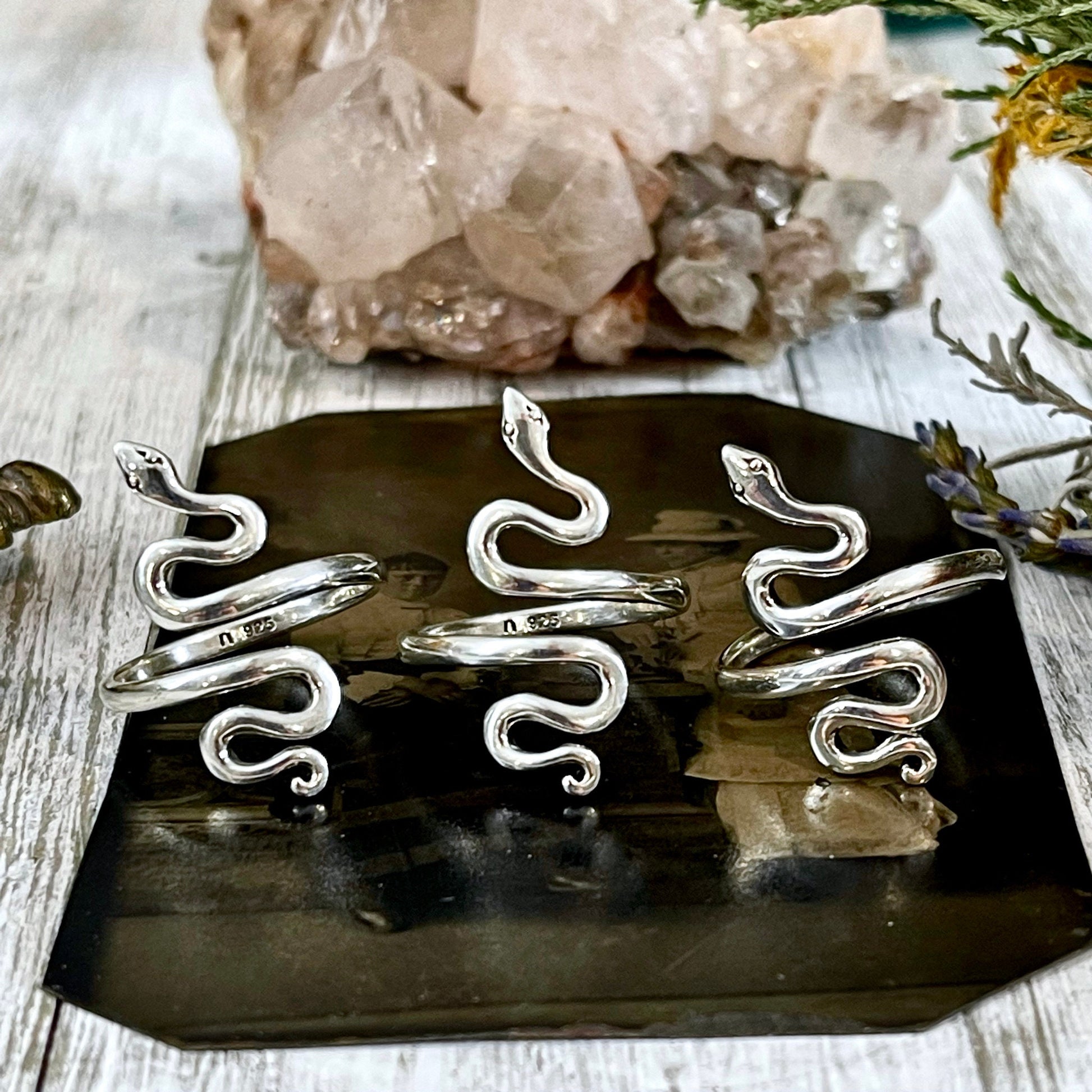 Snake Ring in Sterling Silver Adjustable / Tiny Talismans Collection - Foxlark Crystal Jewelry
