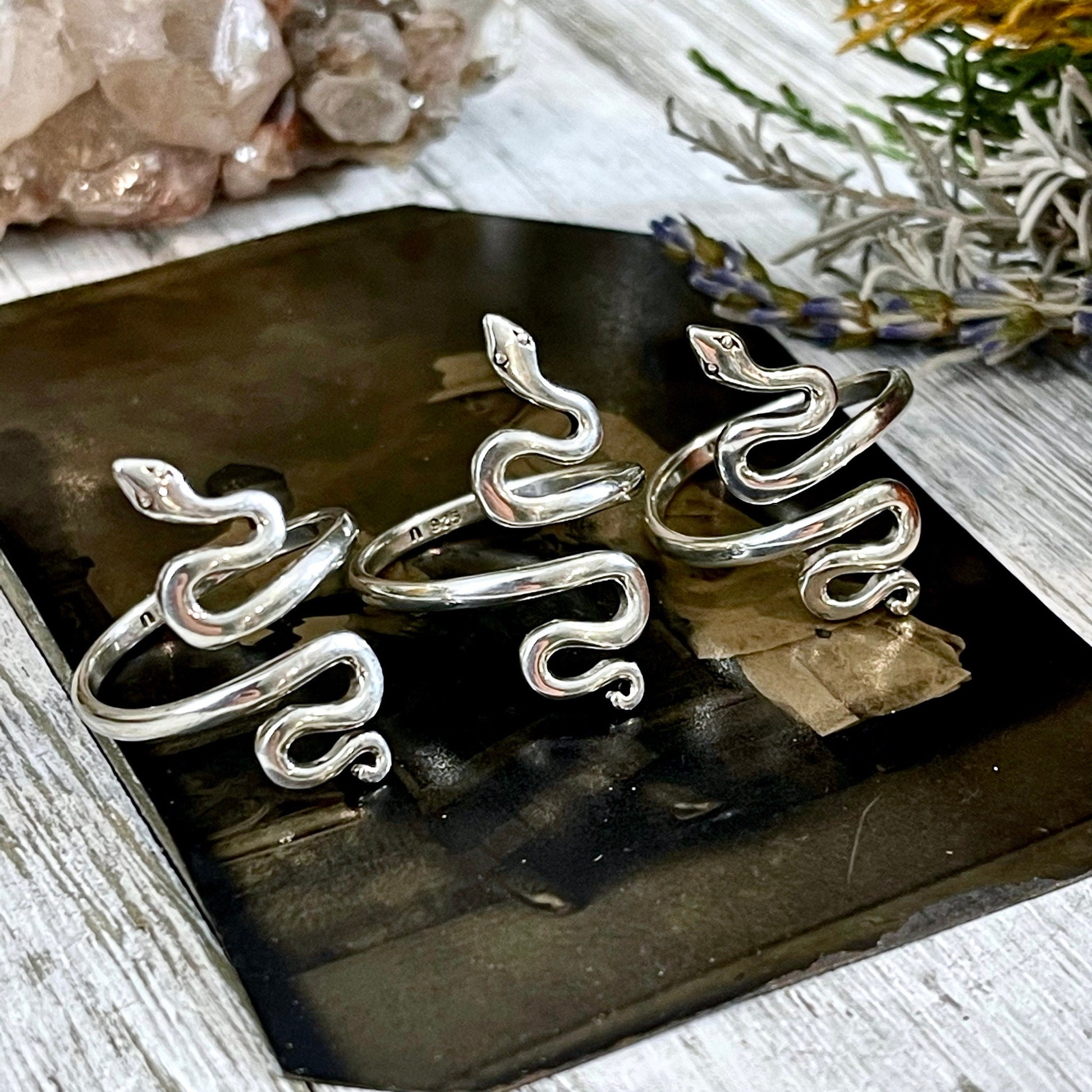 Snake Ring in Sterling Silver Adjustable / Tiny Talismans Collection - Foxlark Crystal Jewelry