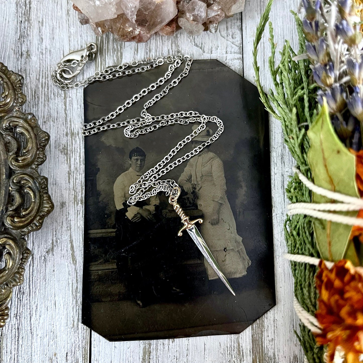 Tiny Talisman Collection - Sterling Silver Sword or Dagger Pendant with Bronze Handle 41x10mm / Curated Collection 925