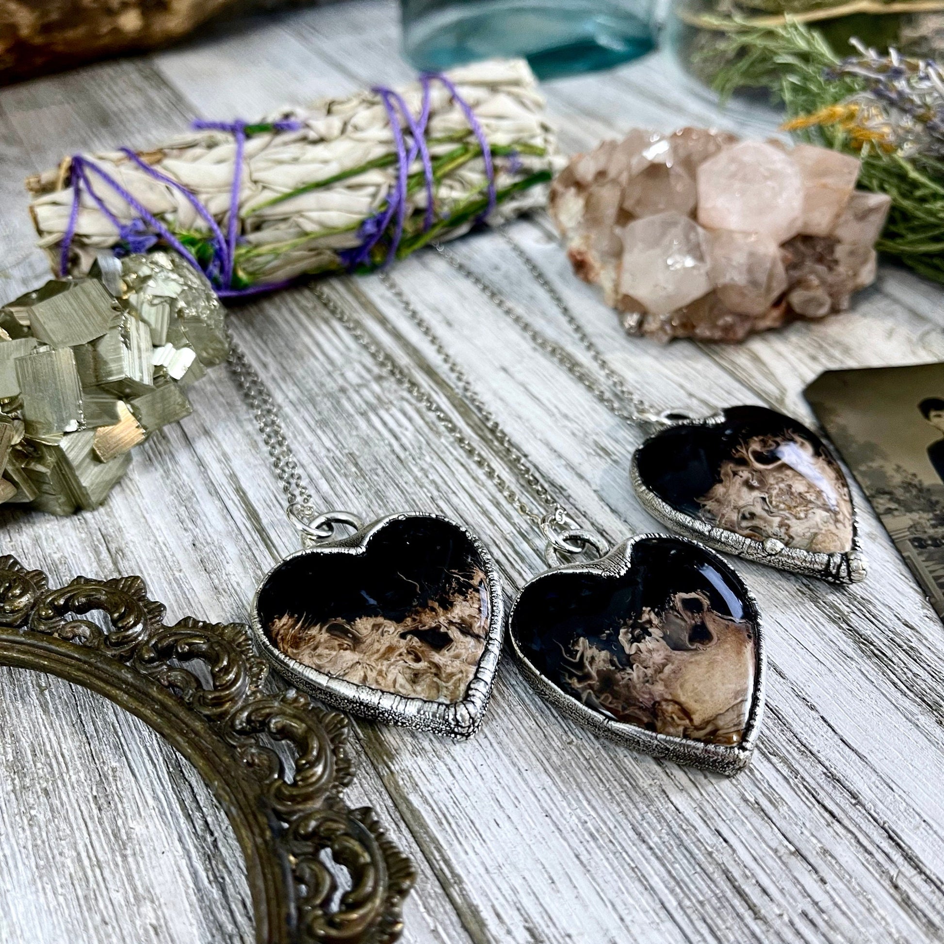 Fossilized Palm Root Heart Necklace in Fine Silver / Foxlark Collection - One of a Kind - Foxlark Crystal Jewelry