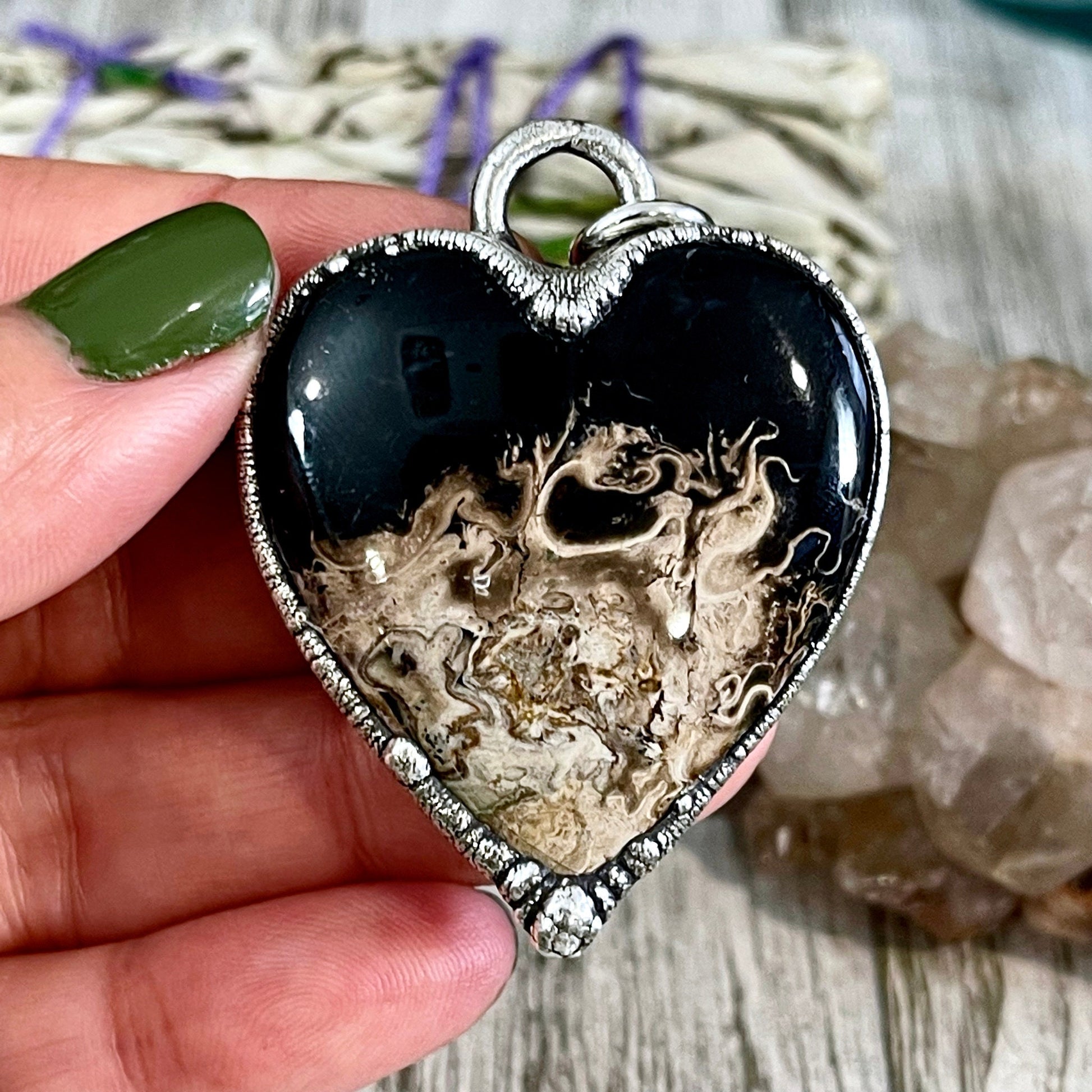 Fossilized Palm Root Heart Necklace in Fine Silver / Foxlark Collection - One of a Kind - Foxlark Crystal Jewelry
