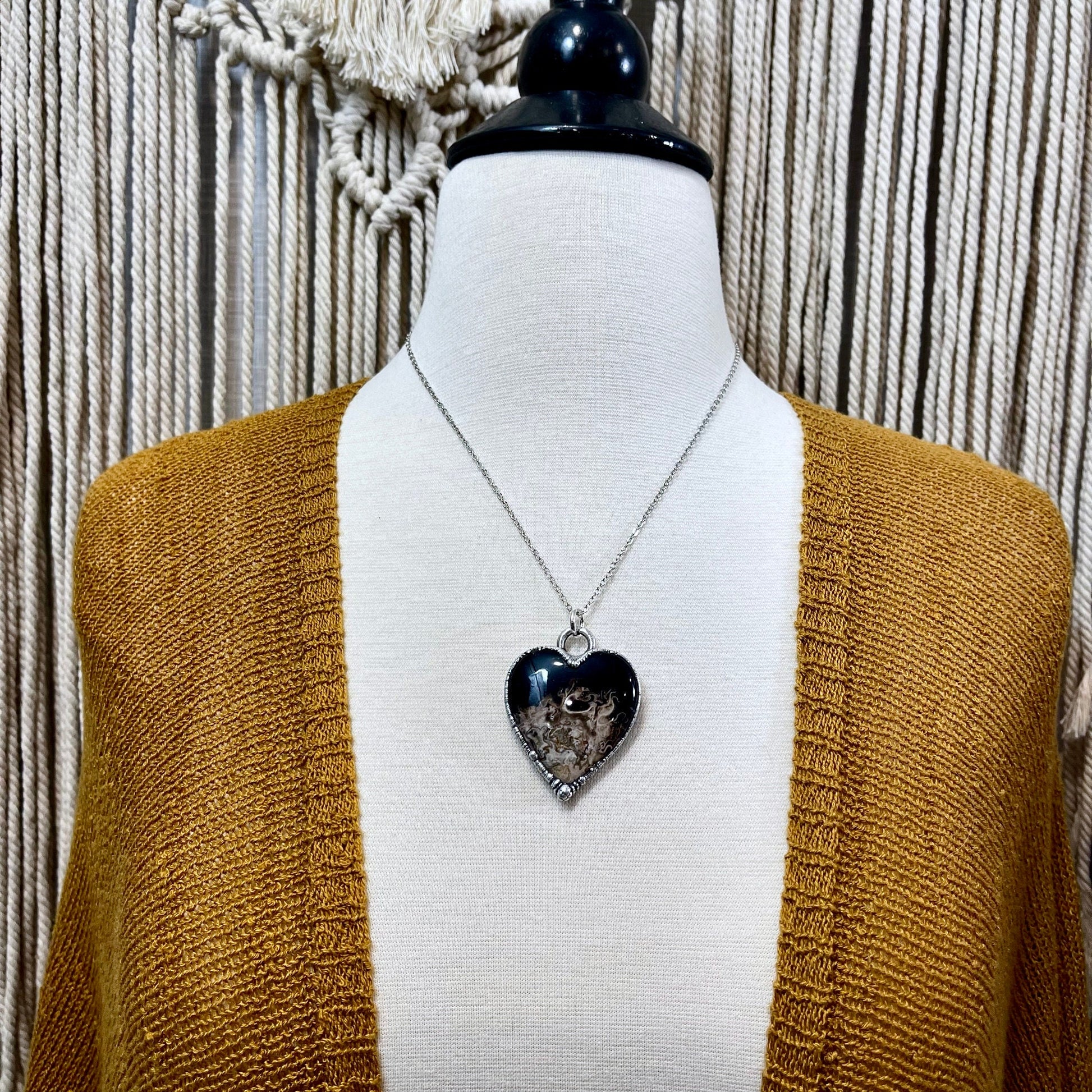 Fossilized Palm Root Heart Necklace in Fine Silver / Foxlark Collection - One of a Kind - Foxlark Crystal Jewelry