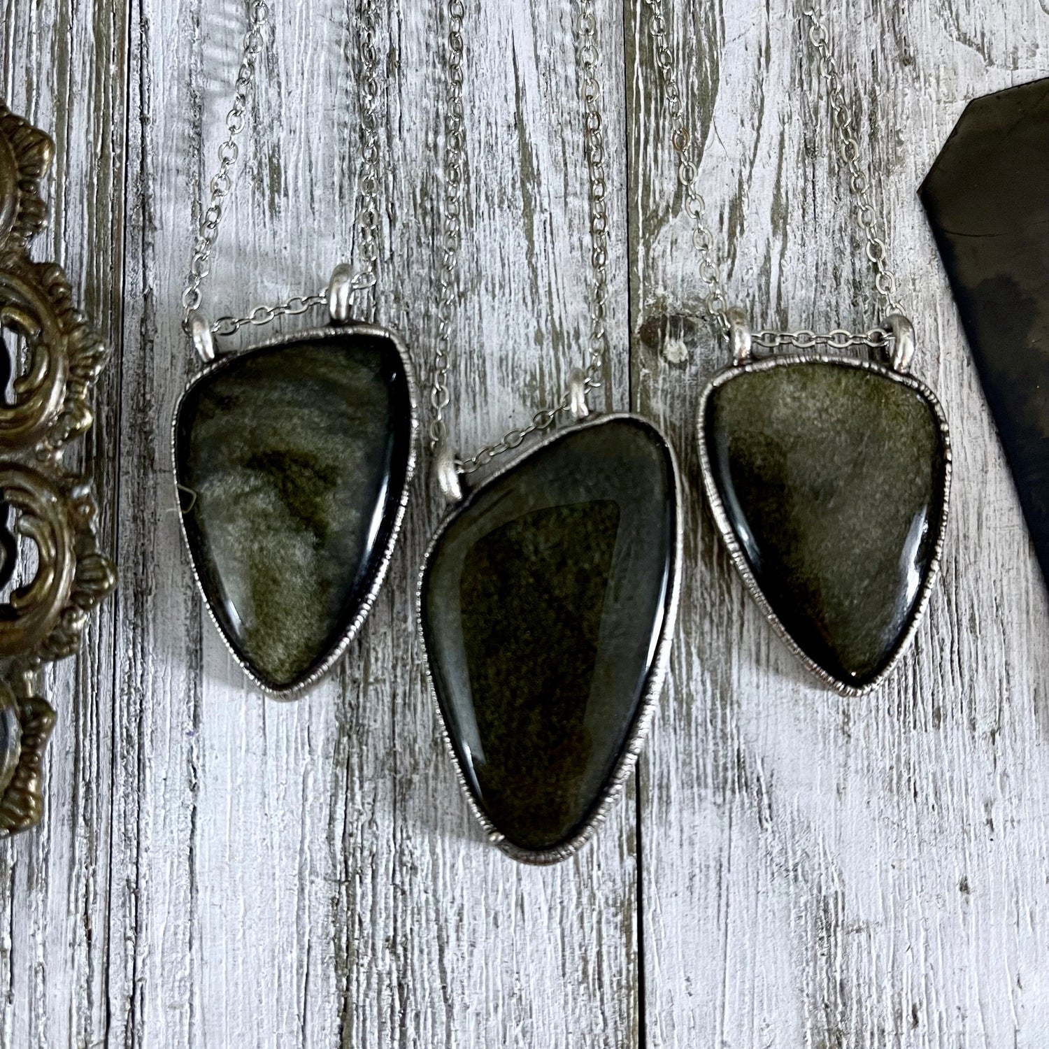 Asymmetric Golden Sheen Obsidian Necklace in Fine Silver / Foxlark Collection - One of a Kind