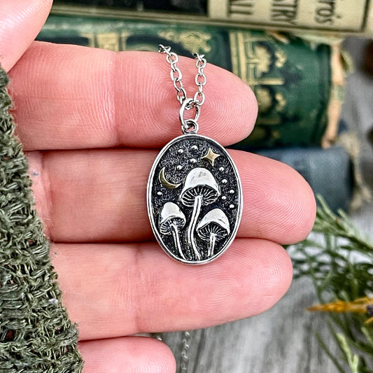 925 Sterling Silver, boho jewelry, Etsy ID: 1151246375, Geometric Necklace, Gothic Jewelry, Jewelry, Mushroom Jewelry, Mushroom Necklace, Necklaces, Pendants, Star and Moon, Talisman Necklace, Tiny Mushroom, TINY TALISMANS, Witch Jewelry, Witch necklace,