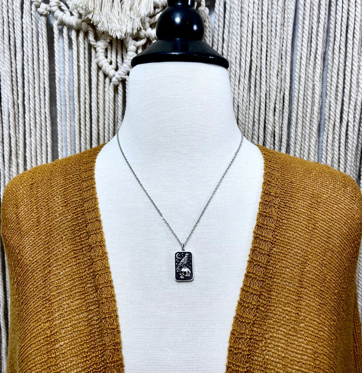 Tiny Talisman Collection - Sterling Silver Skull and Raven Pendant Necklace 29x15mm / - Foxlark Crystal Jewelry