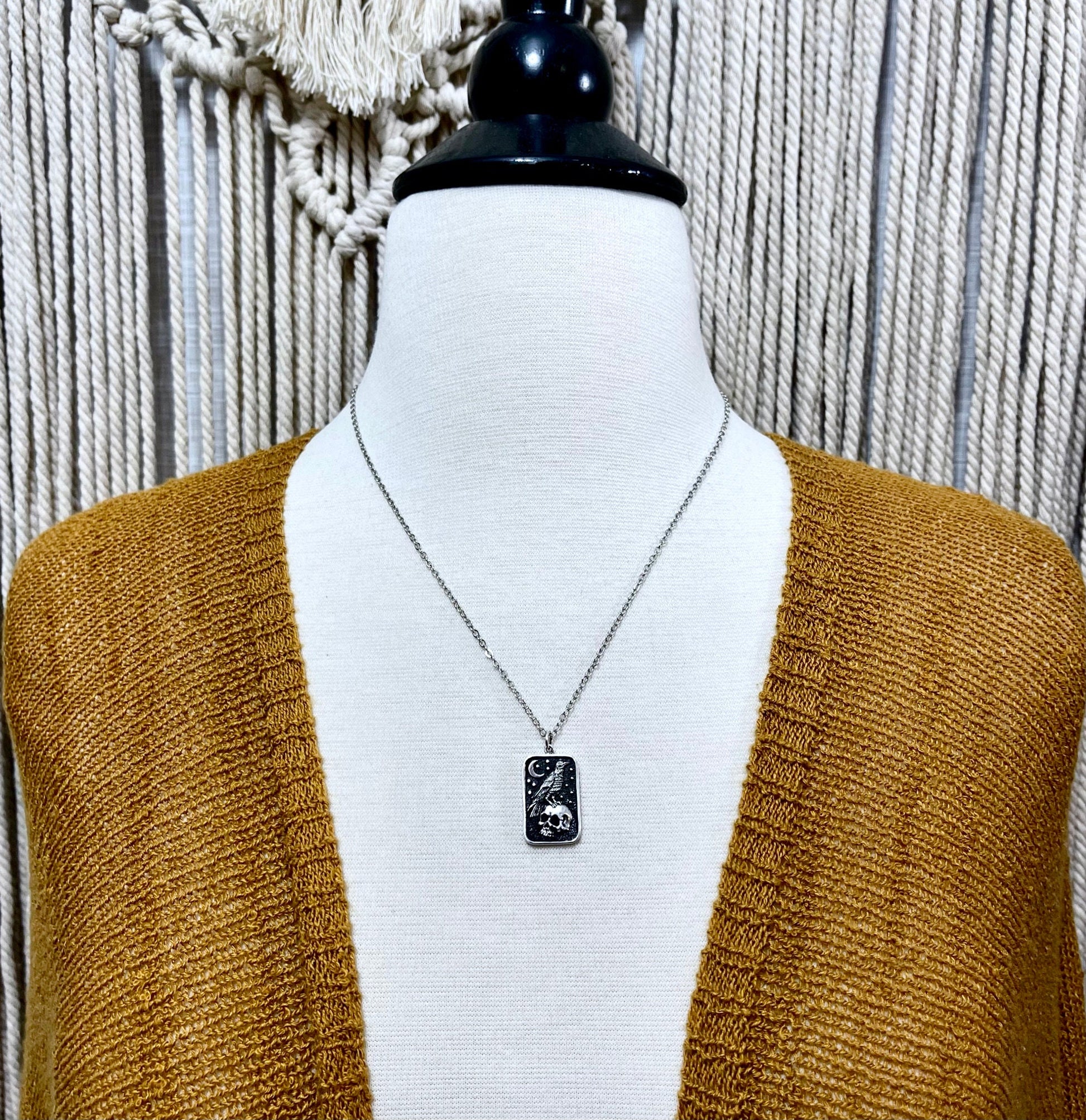 Tiny Talisman Collection - Sterling Silver Skull and Raven Pendant Necklace 29x15mm / - Foxlark Crystal Jewelry