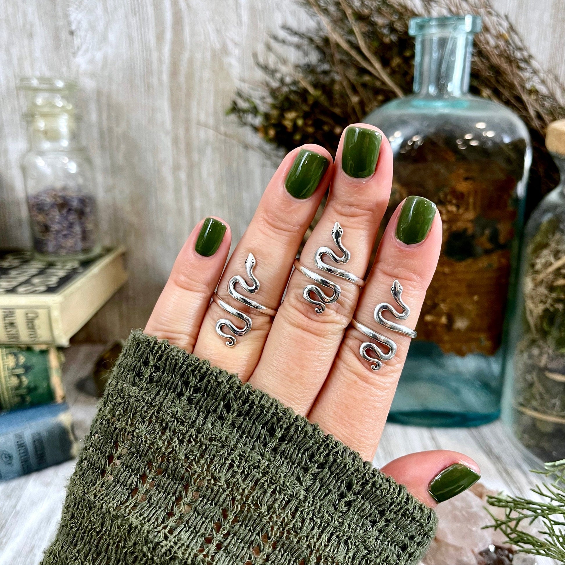 Snake Ring in Sterling Silver Adjustable / Tiny Talismans Collection - Foxlark Crystal Jewelry