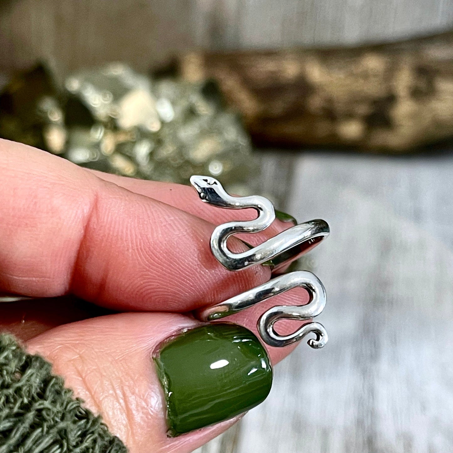 Snake Ring in Sterling Silver Adjustable / Tiny Talismans Collection - Foxlark Crystal Jewelry
