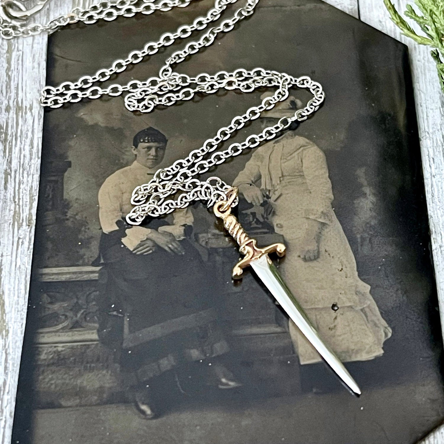 Tiny Talisman Collection - Sterling Silver Sword or Dagger Pendant with Bronze Handle 41x10mm / Curated Collection 925
