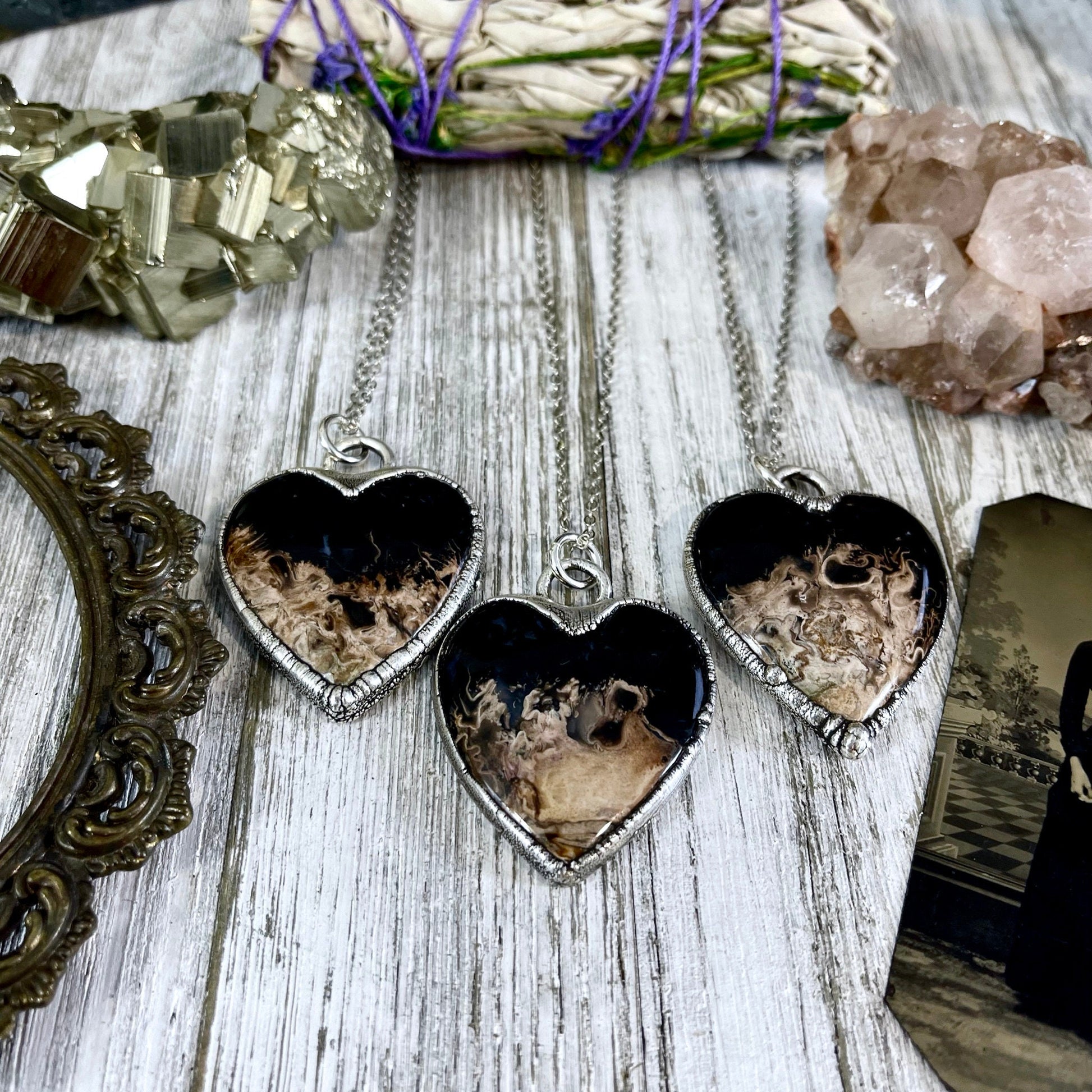 Fossilized Palm Root Heart Necklace in Fine Silver / Foxlark Collection - One of a Kind - Foxlark Crystal Jewelry