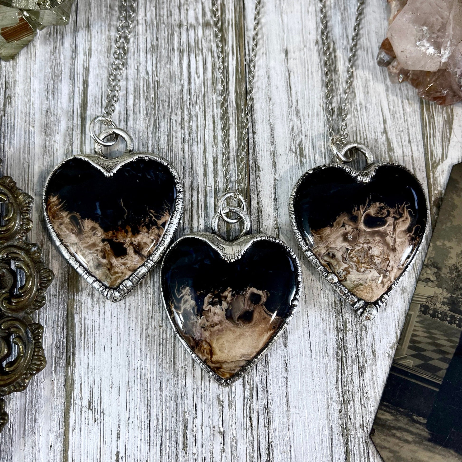 Fossilized Palm Root Heart Necklace in Fine Silver / Foxlark Collection - One of a Kind - Foxlark Crystal Jewelry