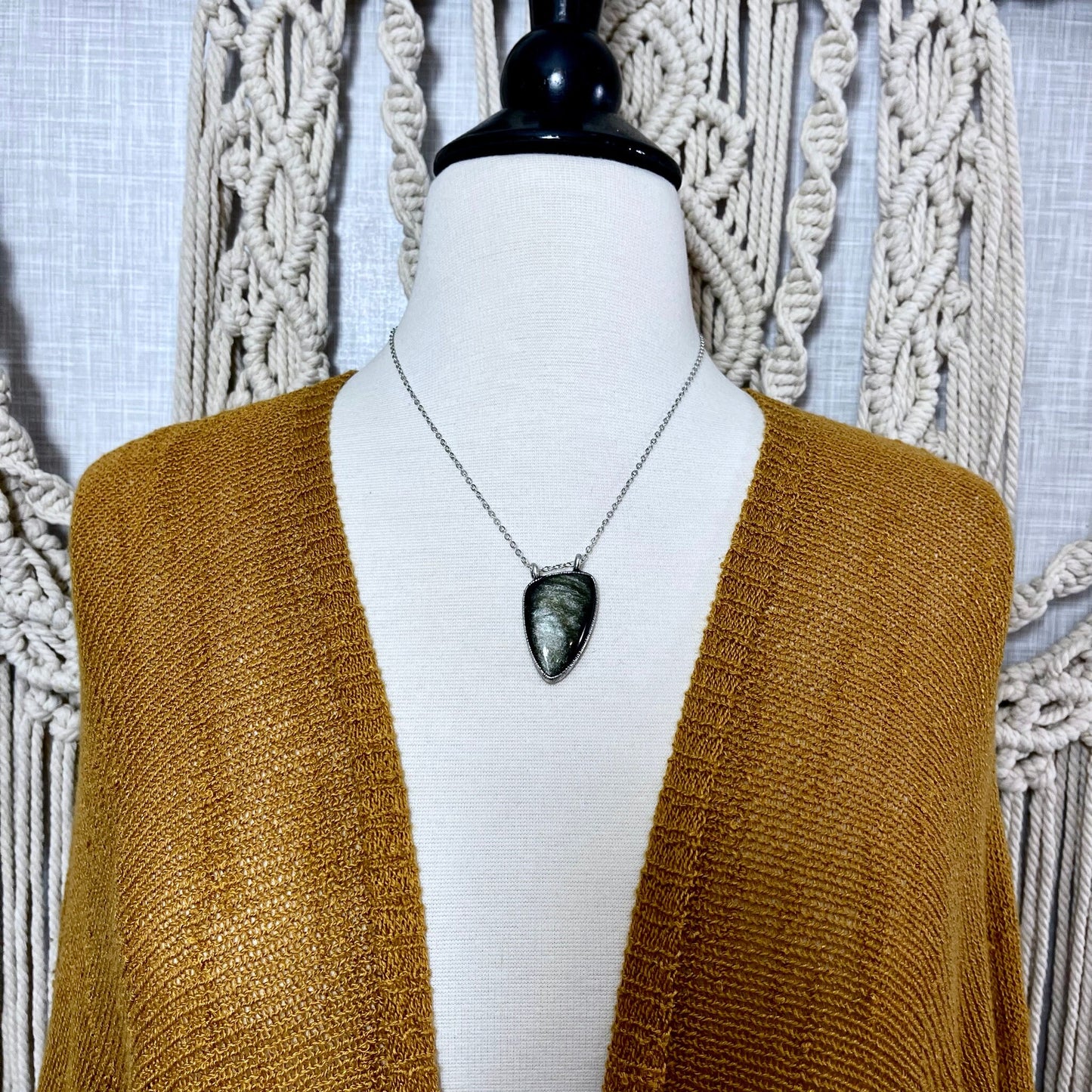Asymmetric Golden Sheen Obsidian Necklace in Fine Silver / Foxlark Collection - One of a Kind