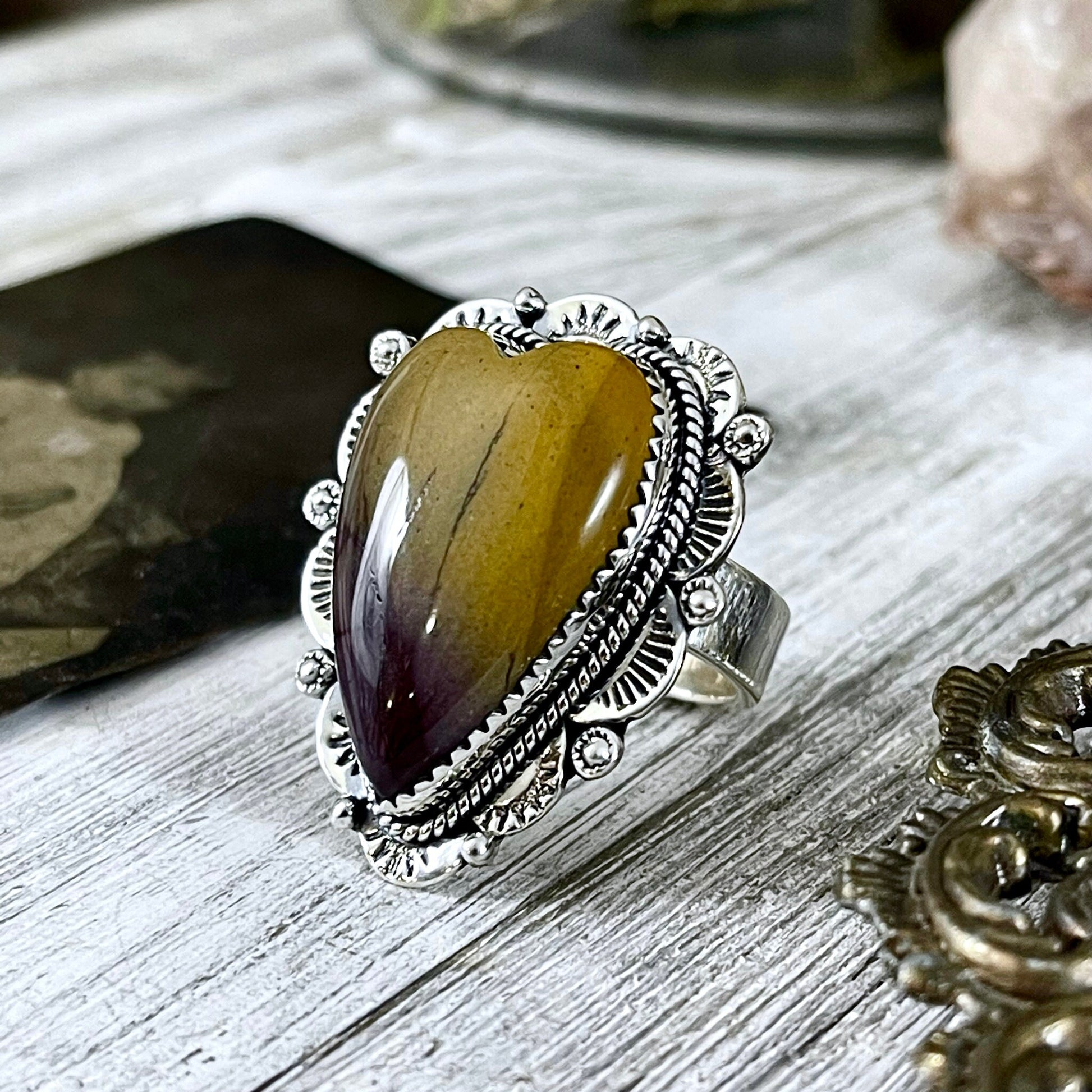 Big Bold Jewelry, Big Crystal Ring, Big Ring, Big Stone Ring, Bohemian Ring, boho jewelry, boho ring, crystal ring, Etsy ID: 1151584679, Foxlark Alchemy, FOXLARK- RINGS, gypsy ring, Jewelry, Large Ring, Mookaite Heart, Rings, Statement Ring, Statement Rin