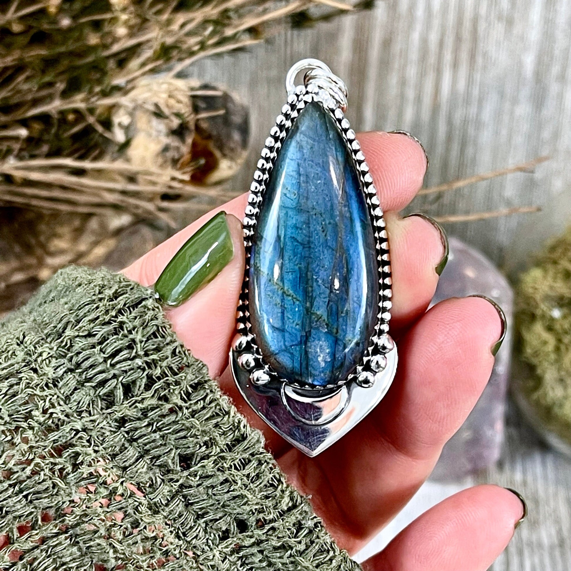 Midnight Moon Crystal Necklace - Labradorite Necklace in Sterling Silver  -Designed by FOXLARK Collection/ Witchy Stone Jewelry.