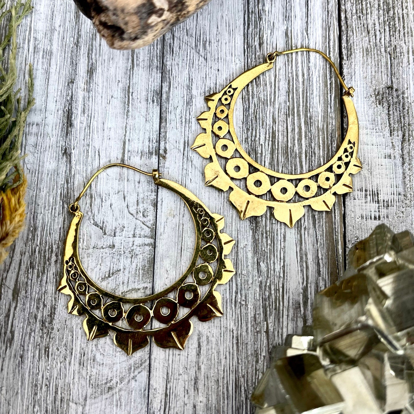 Large Brass Dots Decorated Hoop Earrings