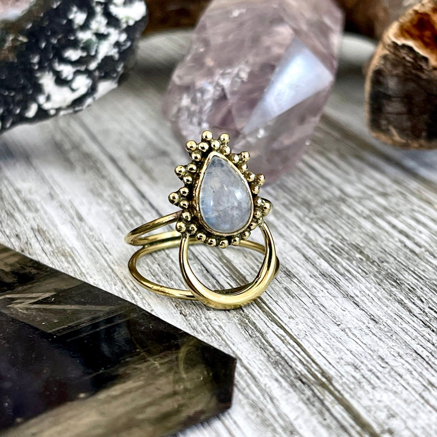 Bohemian Ring, boho jewelry, boho ring, crystal ring, CURATED- RINGS, Etsy ID: 1212029929, Festival Jewelry, gypsy ring, Jewelry, Large Crystal, Rainbow Moonstone, Rings, Statement Rings