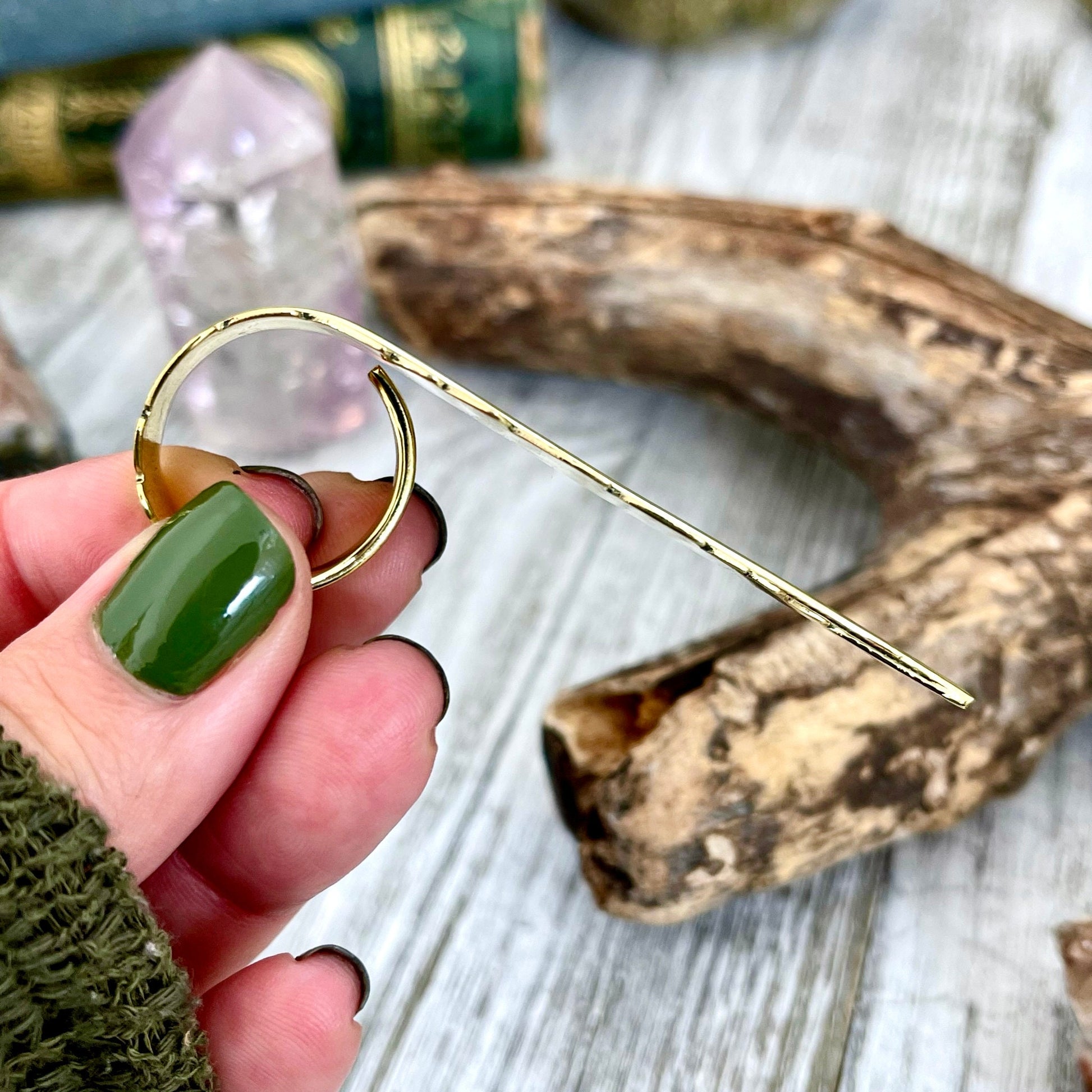 Large Adjustable Brass Feather Statement Ring / Curated by FOXLARK Collection - Foxlark Crystal Jewelry