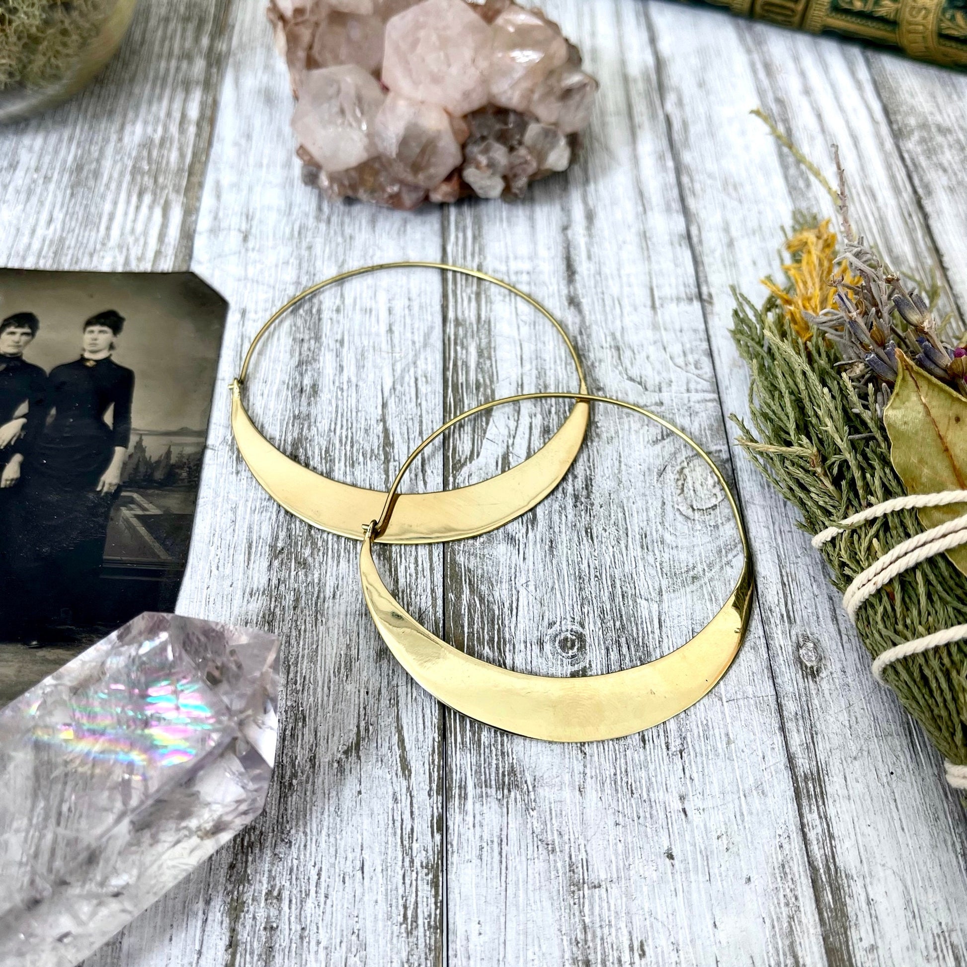 Big Bold Brass Hoop Earrings - Foxlark Crystal Jewelry