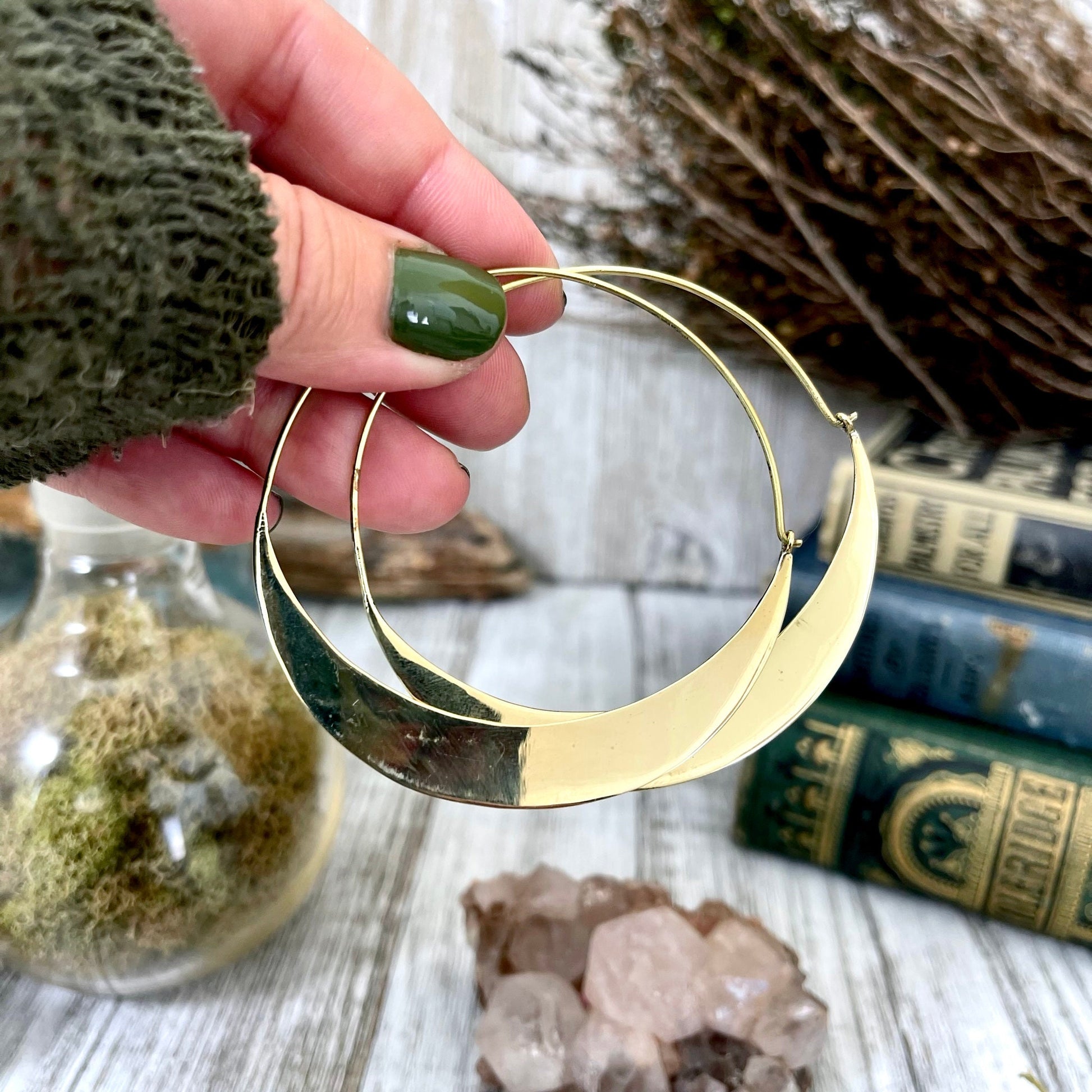 Big Bold Brass Hoop Earrings - Foxlark Crystal Jewelry