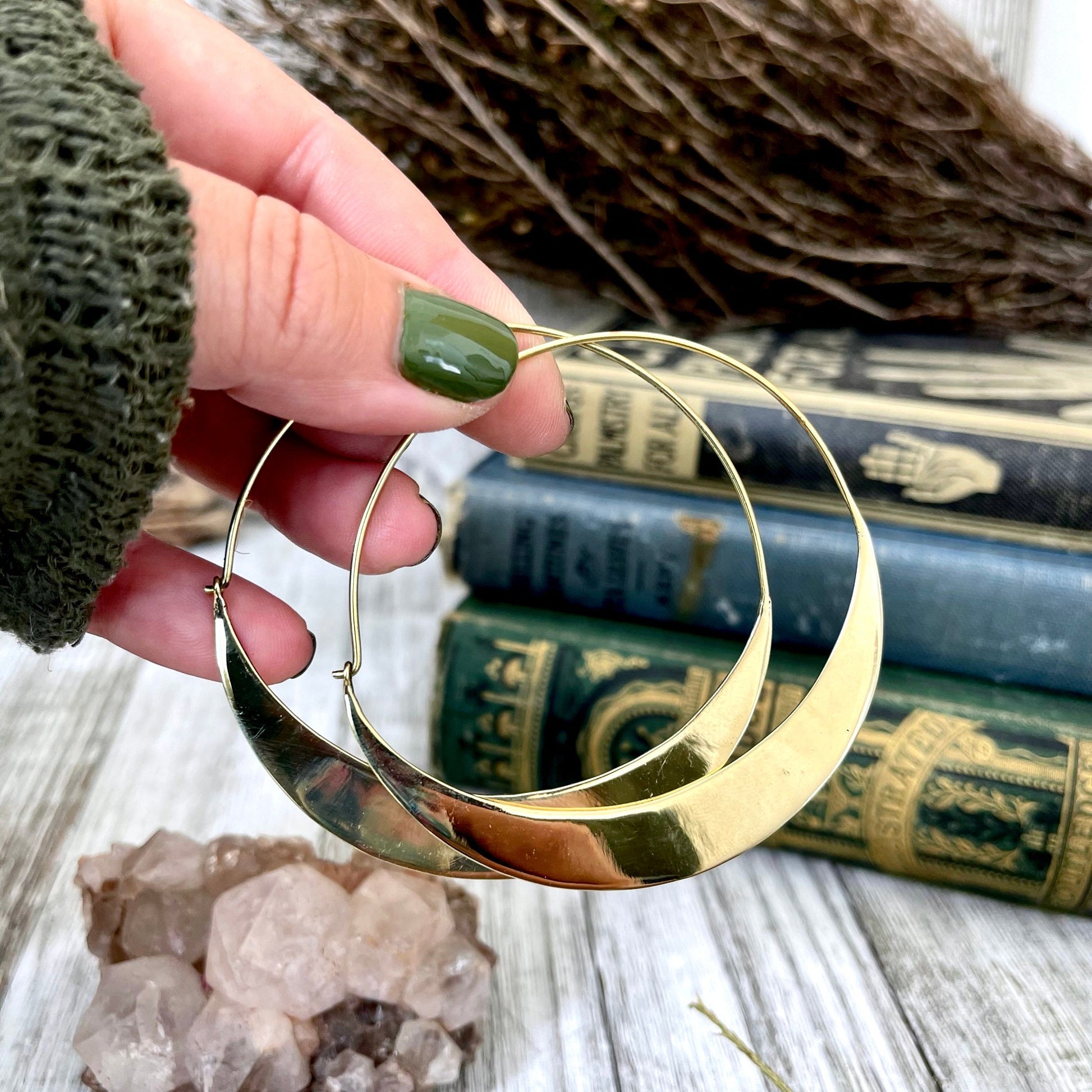 Big Bold Brass Hoop Earrings - Foxlark Crystal Jewelry