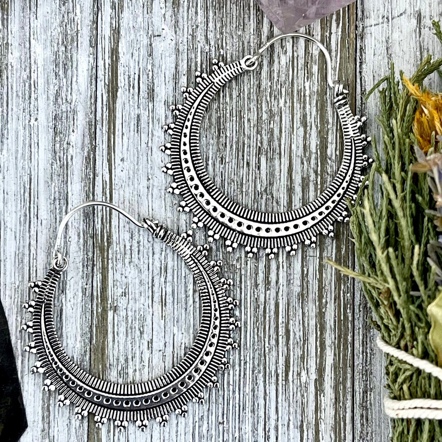 Sterling Silver Decorated Hoop Earring