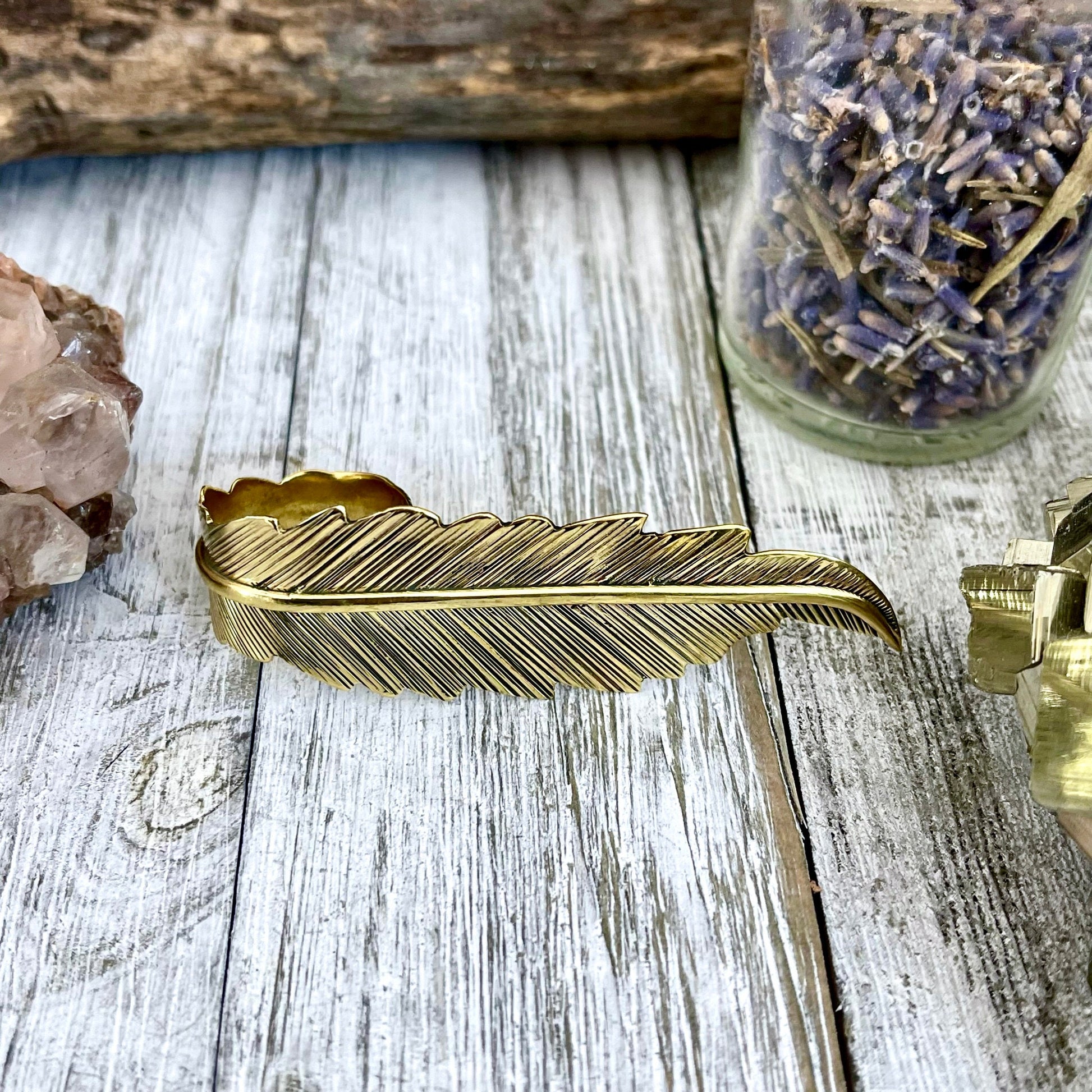 Large Adjustable Brass Feather Statement Ring / Curated by FOXLARK Collection - Foxlark Crystal Jewelry