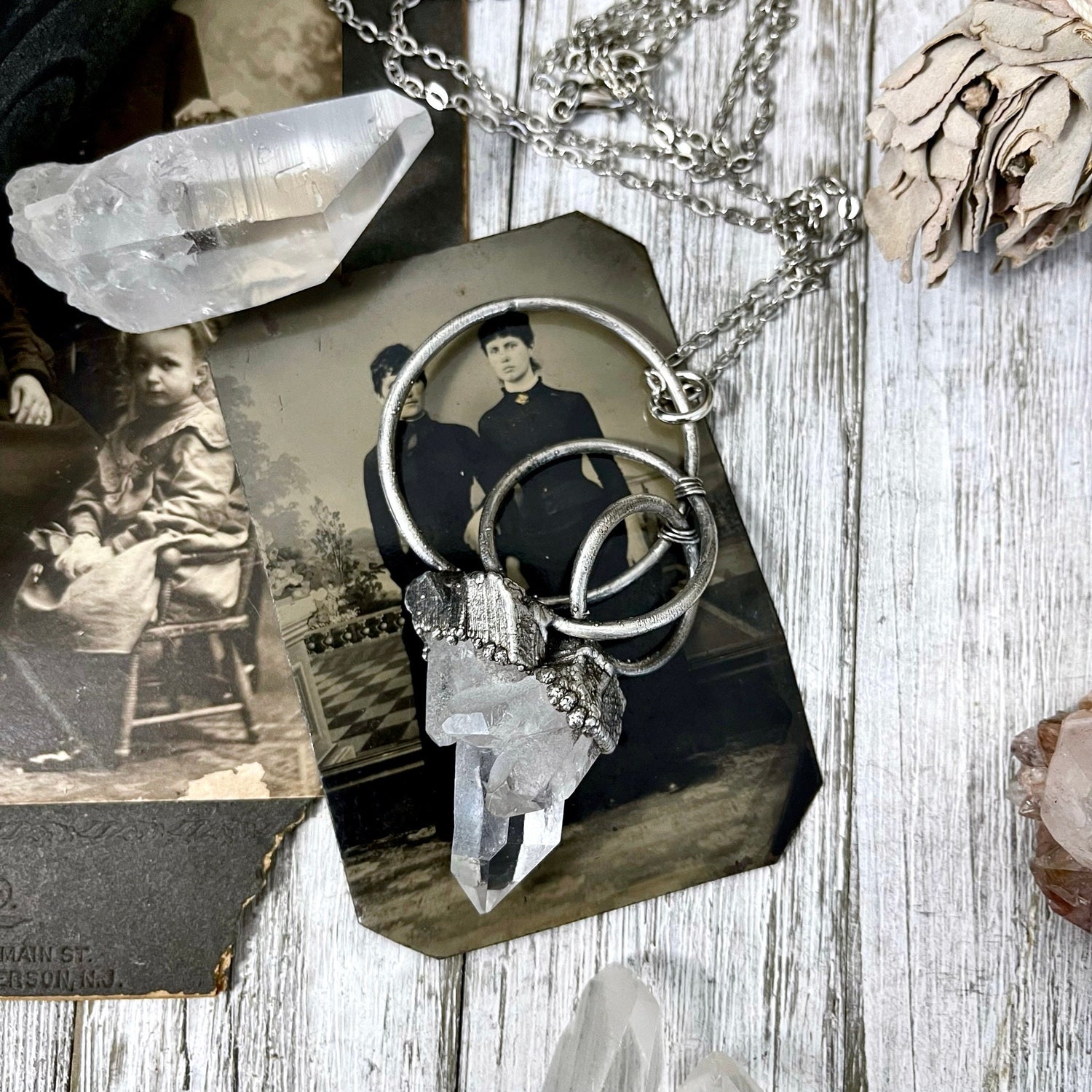Raw Clear Quartz Cluster Crystal Statement Necklace in Fine Silver / Foxlark Collection - One of a Kind