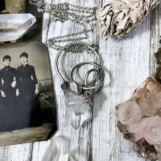 Raw Clear Quartz Cluster Crystal Statement Necklace in Fine Silver / Foxlark Collection - One of a Kind