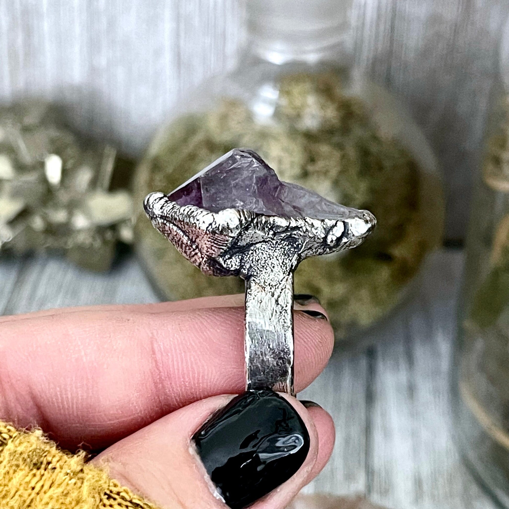 Size 6.5 Big Raw Amethyst Purple Crystal Ring in Fine Silver / Foxlark Collection - One of a Kind - Foxlark Crystal Jewelry