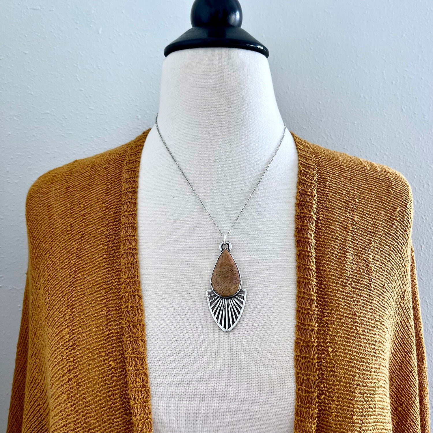Moss & Moon Collection - Fossilized Coral Statement Necklace set in Fine Silver / One of a Kind - by Foxlark